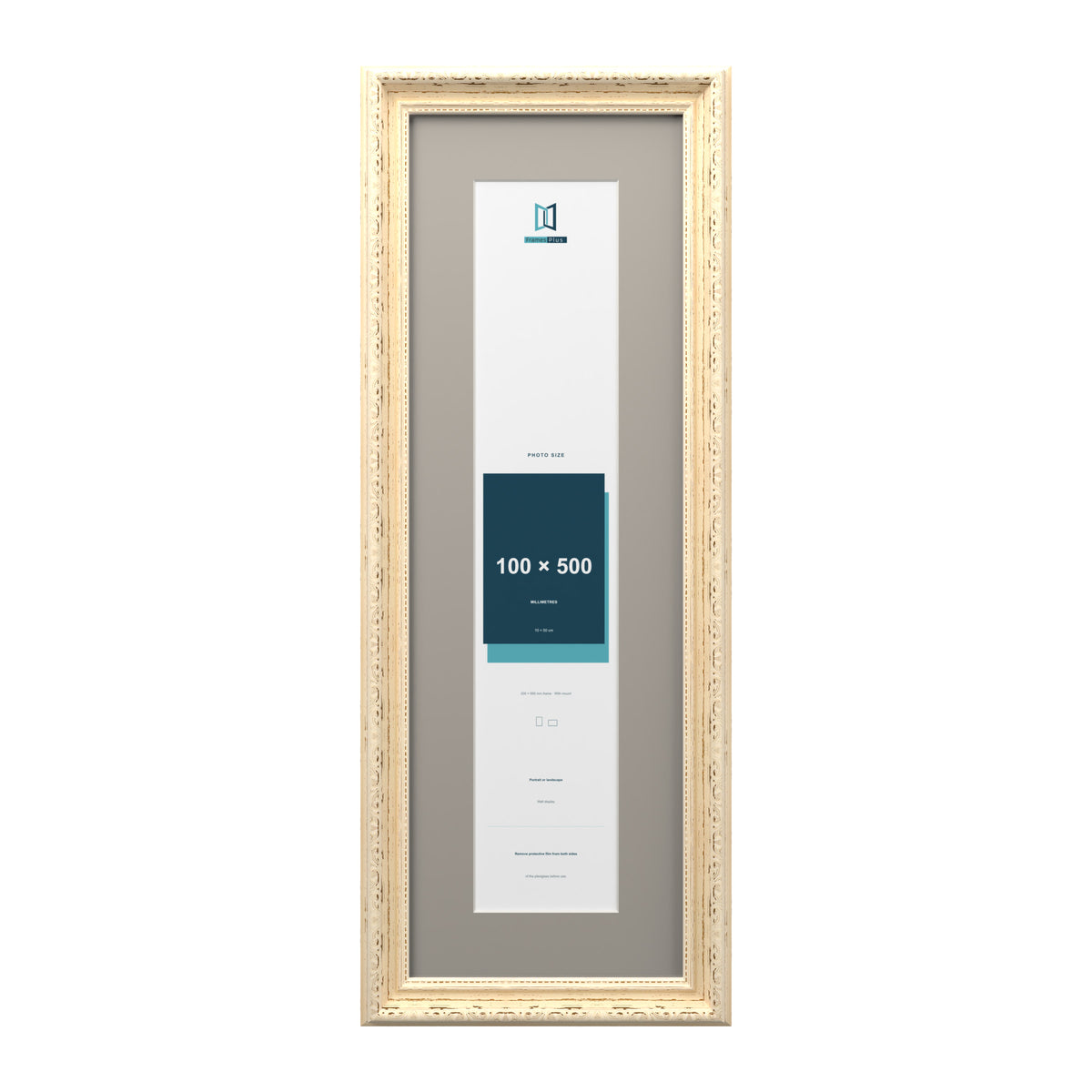 Louis Range Cream Picture, Photo & Poster Frame with Dawn Grey Mount - 60x20cm Frame for 50x10cm Photo, Cream