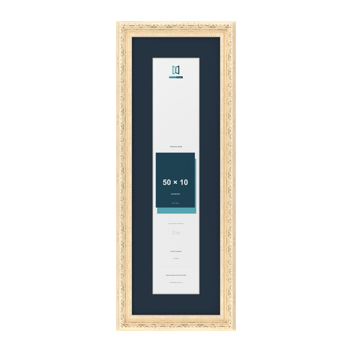 Louis Range Cream Picture, Photo & Poster Frame with Pacific Blue Mount - 60x20cm Frame for 50x10cm Photo, Cream