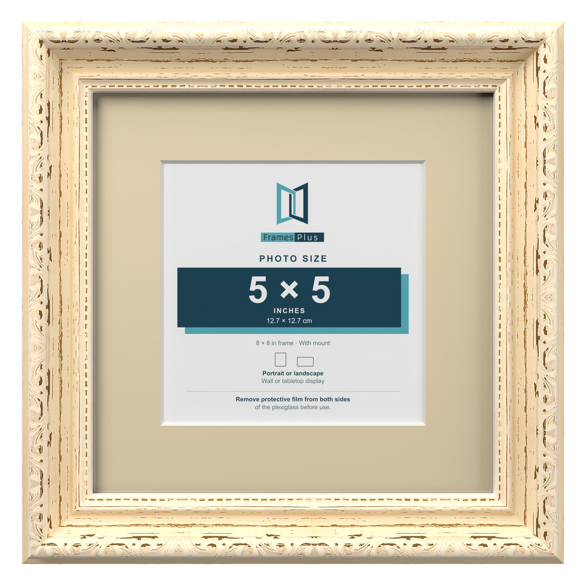 Louis Range Cream Picture, Photo & Poster Frame with Ivory Mount - 8x8" Frame for 5x5" Photo, Cream