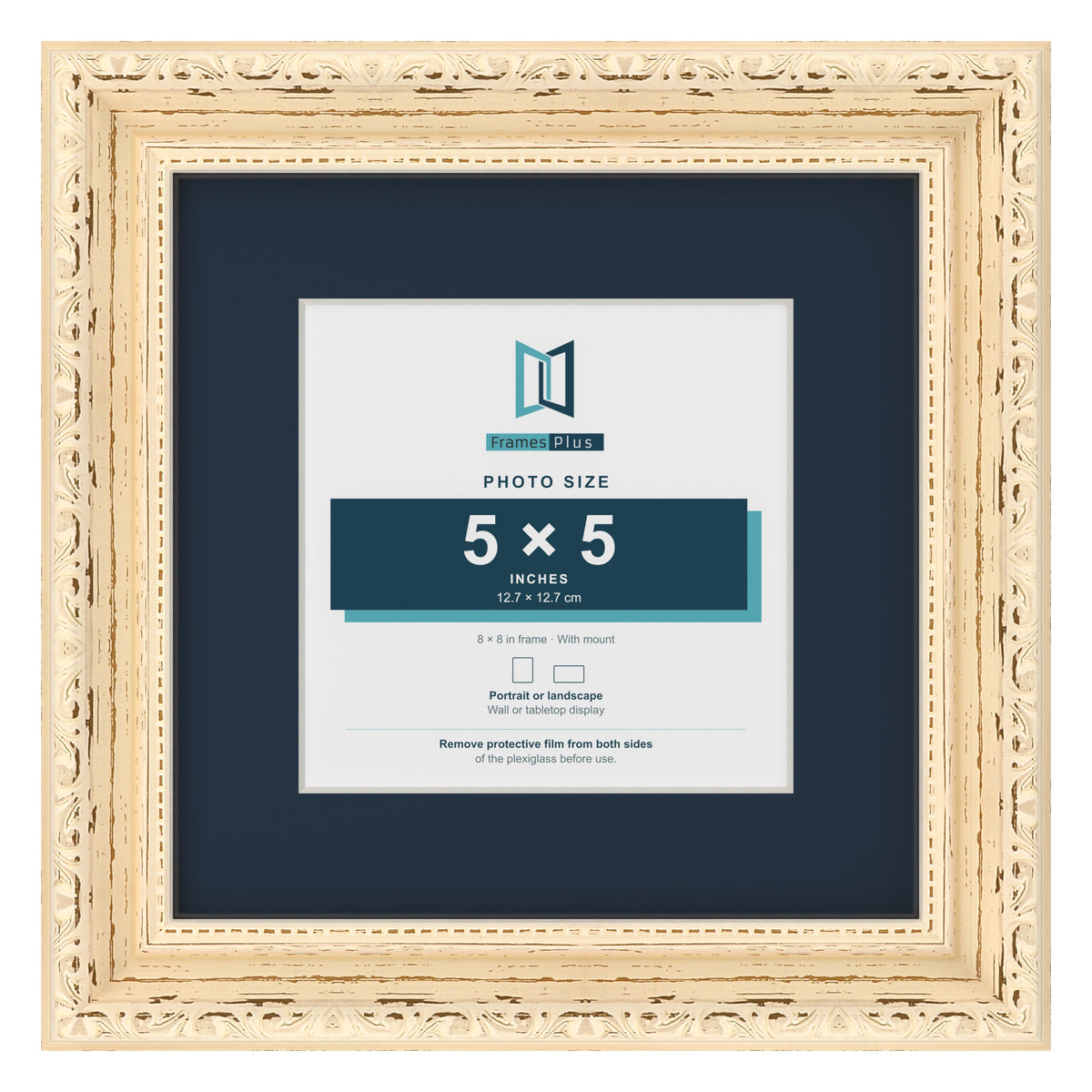 Louis Range Cream Picture, Photo & Poster Frame with Pacific Blue Mount - 8x8" Frame for 5x5" Photo, Cream