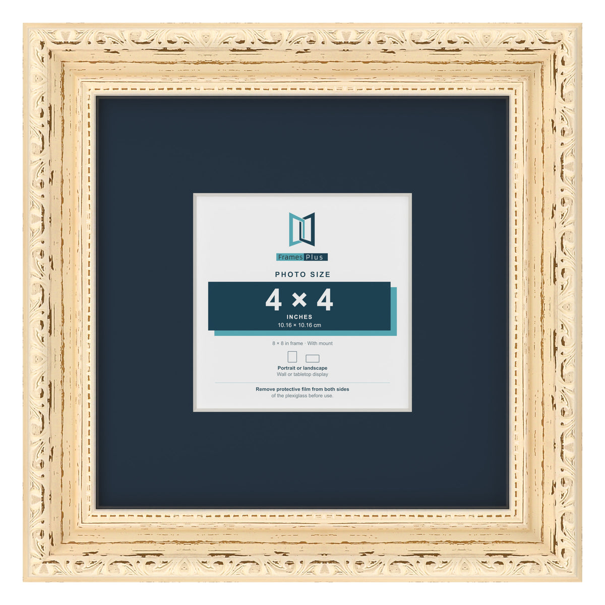 Louis Range Cream Picture, Photo & Poster Frame with Pacific Blue Mount - 8x8" Frame for 4x4" Photo, Cream