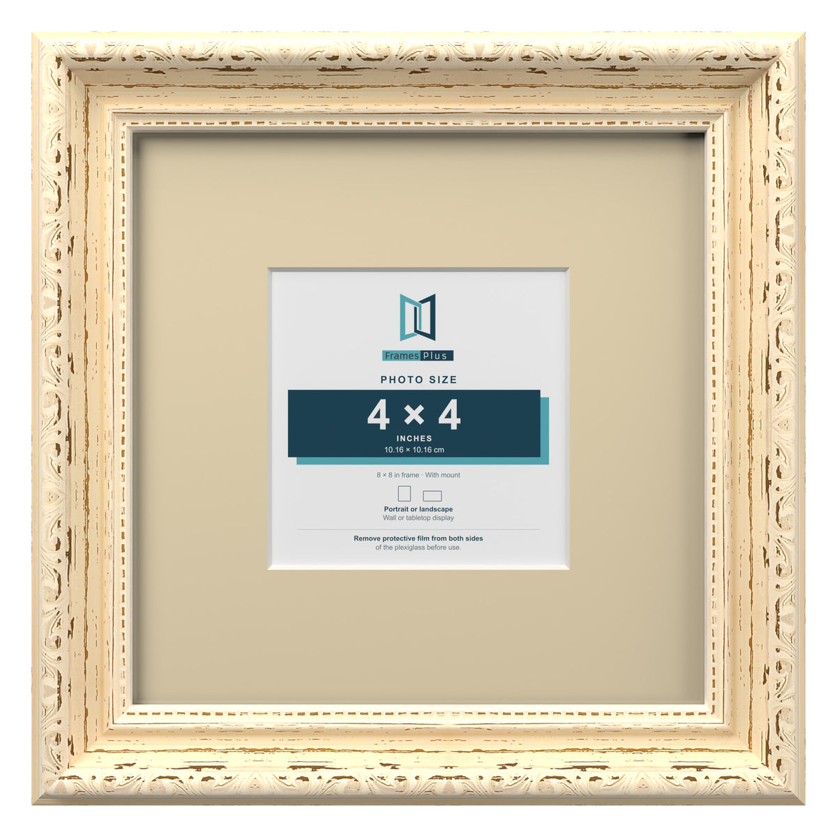 Louis Range Cream Picture, Photo & Poster Frame with Ivory Mount - 8x8" Frame for 4x4" Photo, Cream