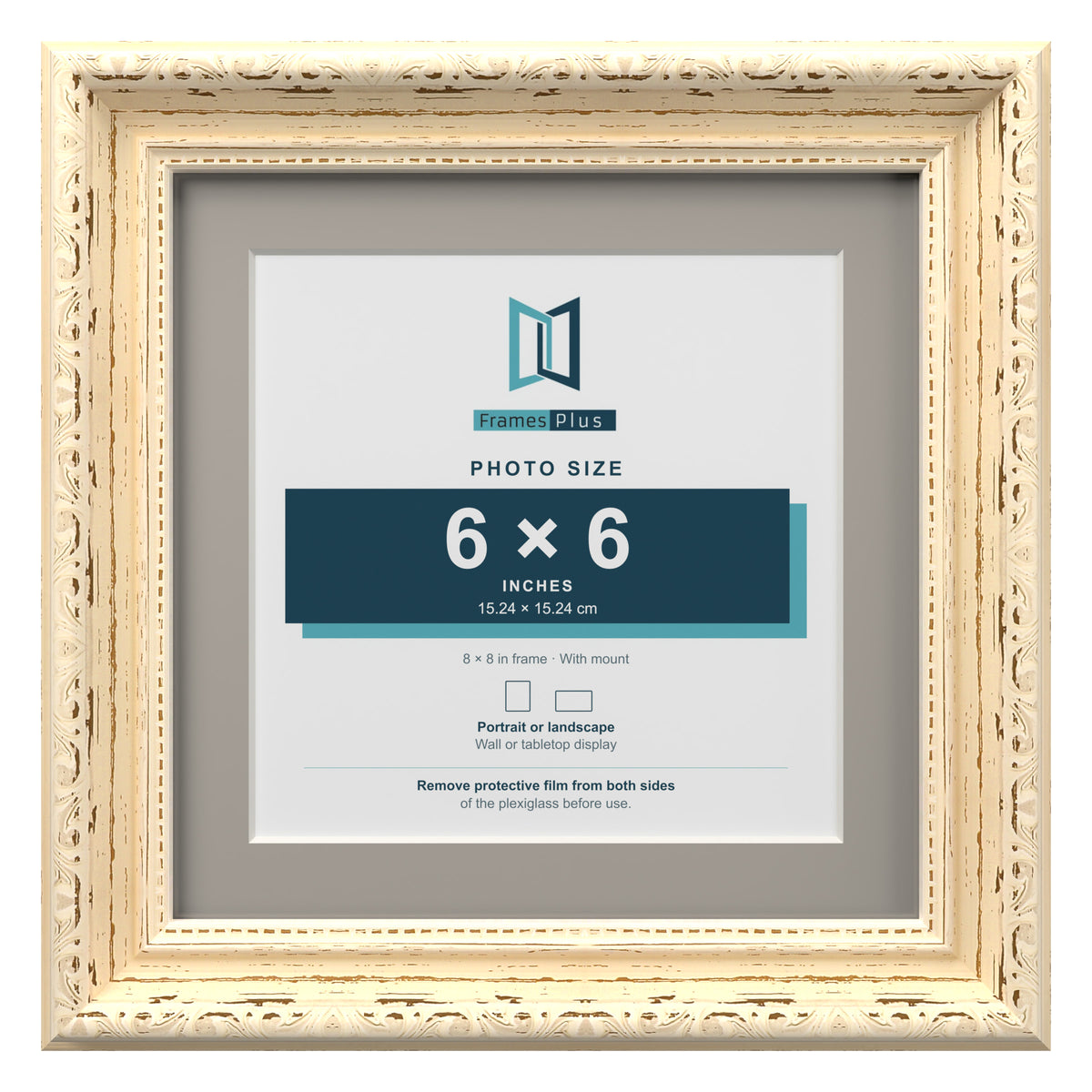 Louis Range Cream Picture, Photo & Poster Frame with Dawn Grey Mount - 8x8" Frame for 6x6" Photo, Cream