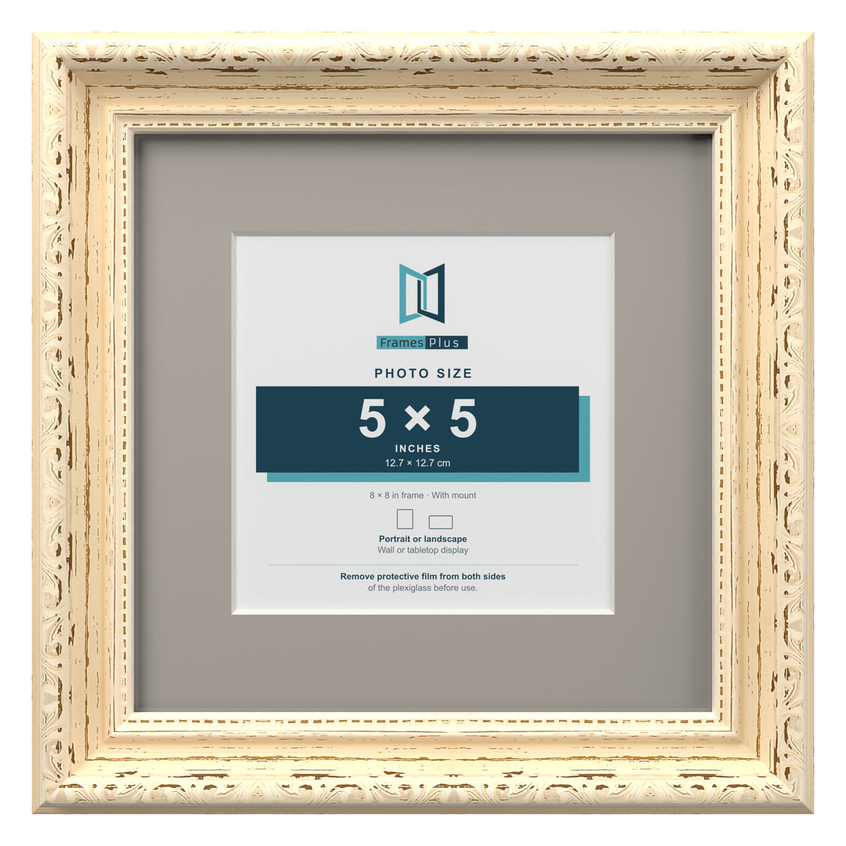 Louis Range Cream Picture, Photo & Poster Frame with Dawn Grey Mount - 8x8" Frame for 5x5" Photo, Cream