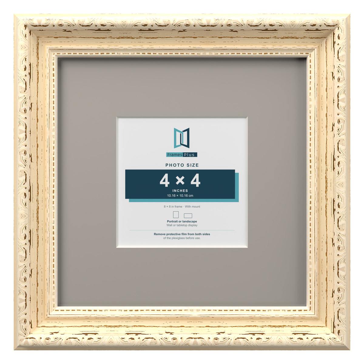 Louis Range Cream Picture, Photo & Poster Frame with Dawn Grey Mount - 8x8" Frame for 4x4" Photo, Cream