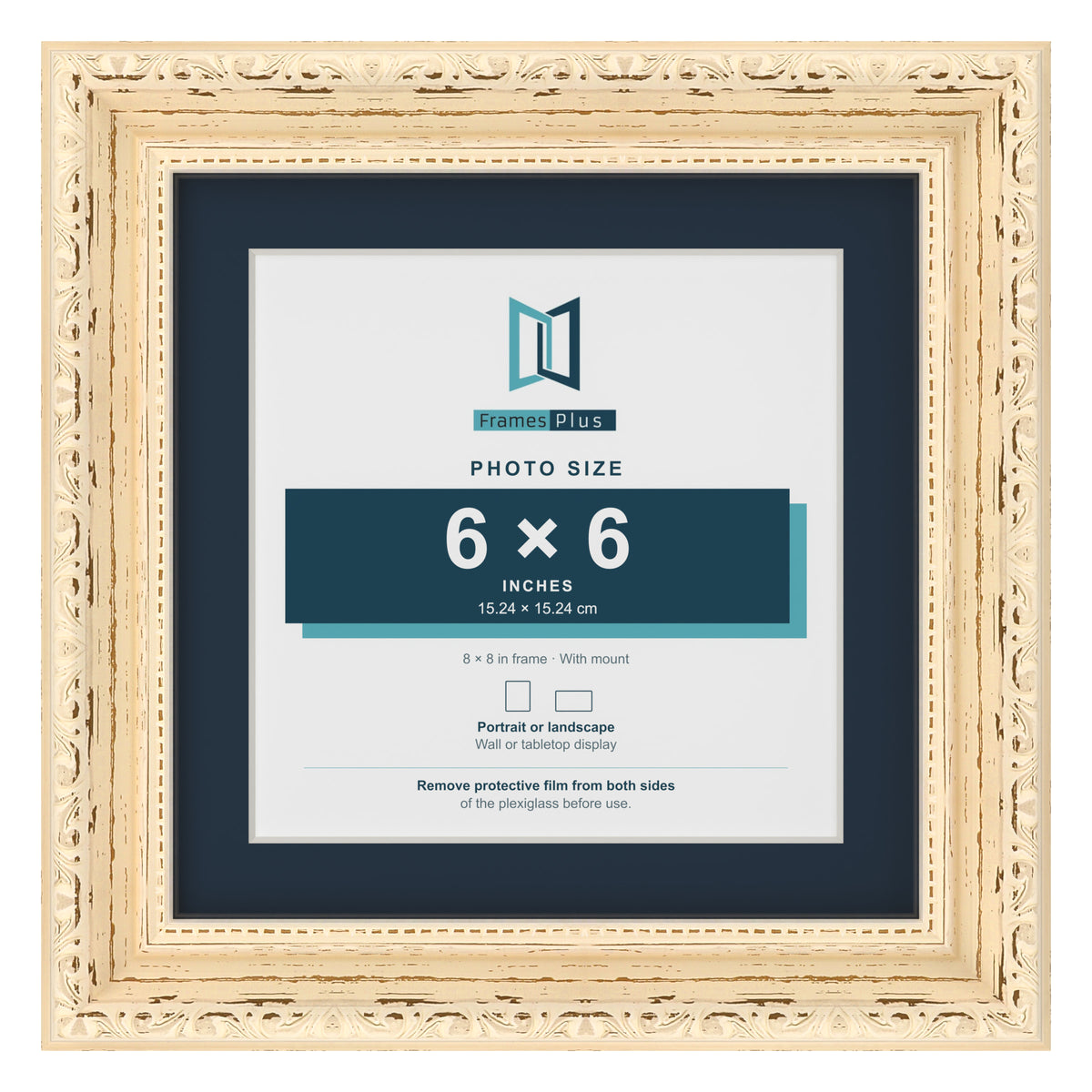 Louis Range Cream Picture, Photo & Poster Frame with Pacific Blue Mount - 8x8" Frame for 6x6" Photo, Cream