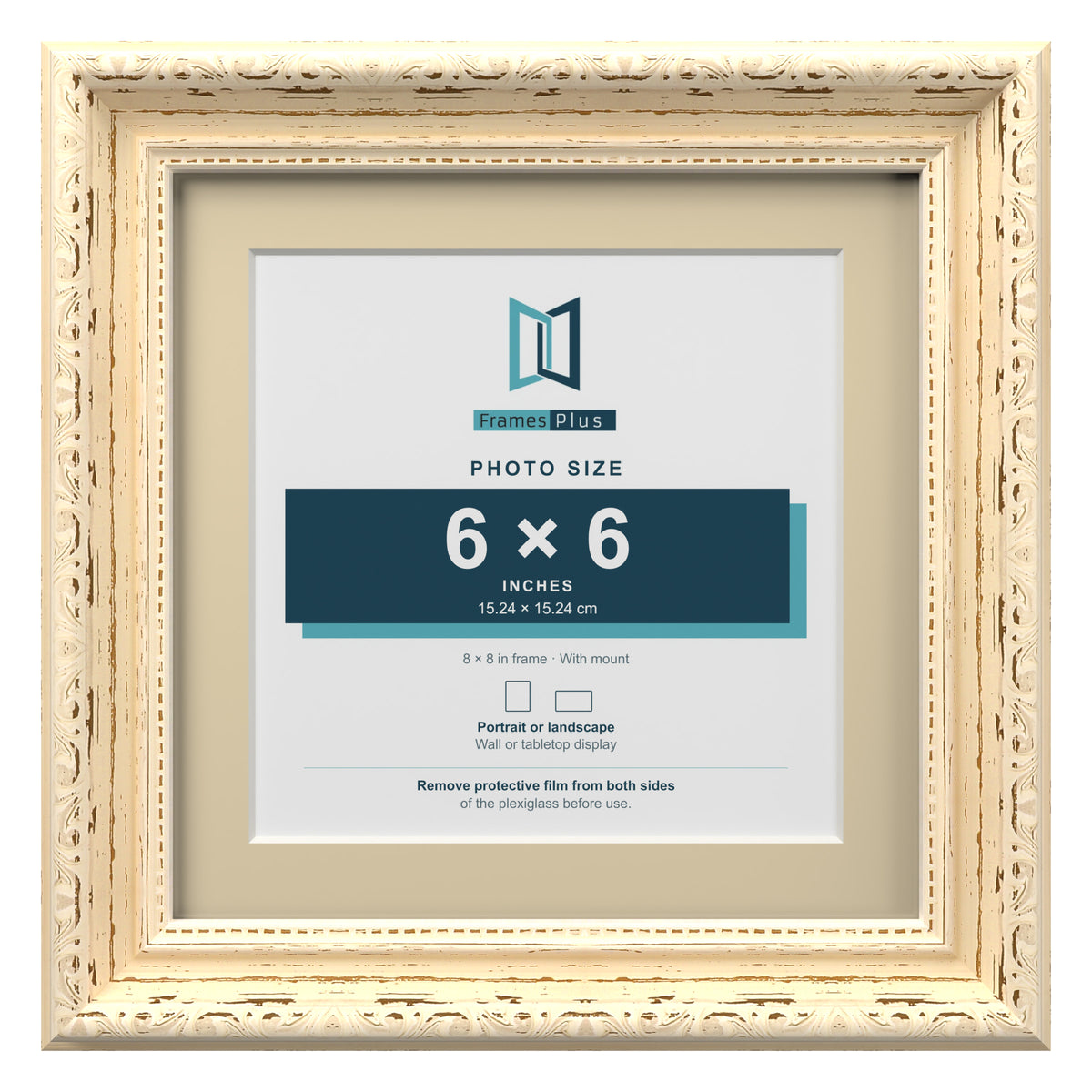 Louis Range Cream Picture, Photo & Poster Frame with Ivory Mount - 8x8" Frame for 6x6" Photo, Cream