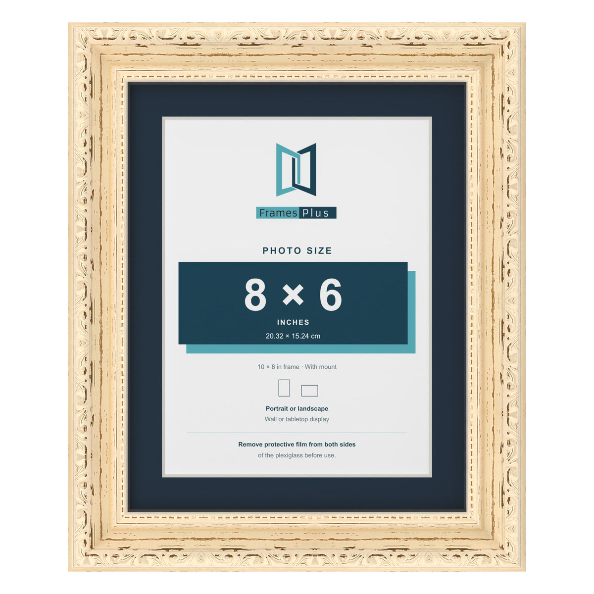 Louis Range Cream Picture, Photo & Poster Frame with Pacific Blue Mount - 10x8" Frame for 8x6" Photo, Cream