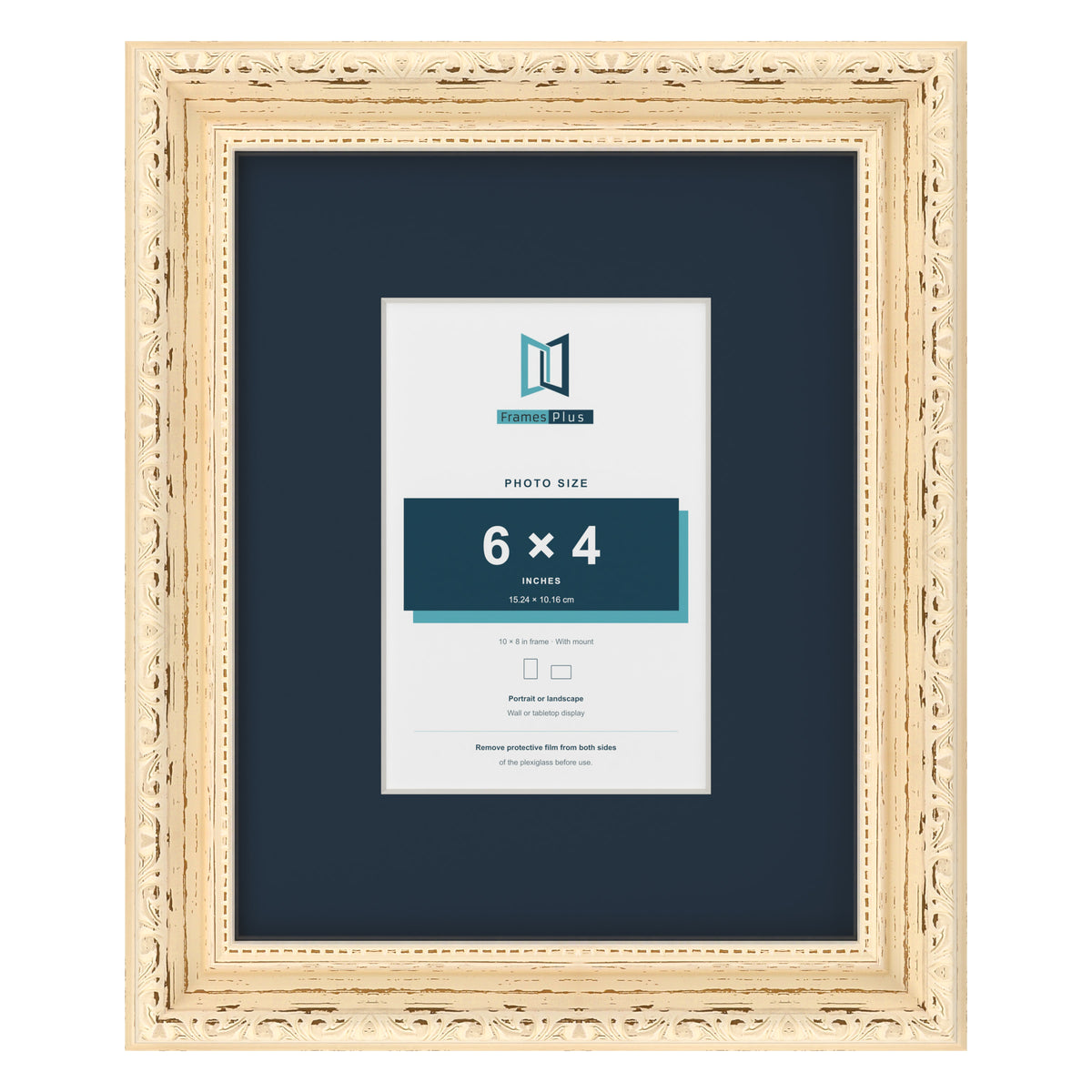 Louis Range Cream Picture, Photo & Poster Frame with Pacific Blue Mount - 10x8" Frame for 6x4" Photo, Cream