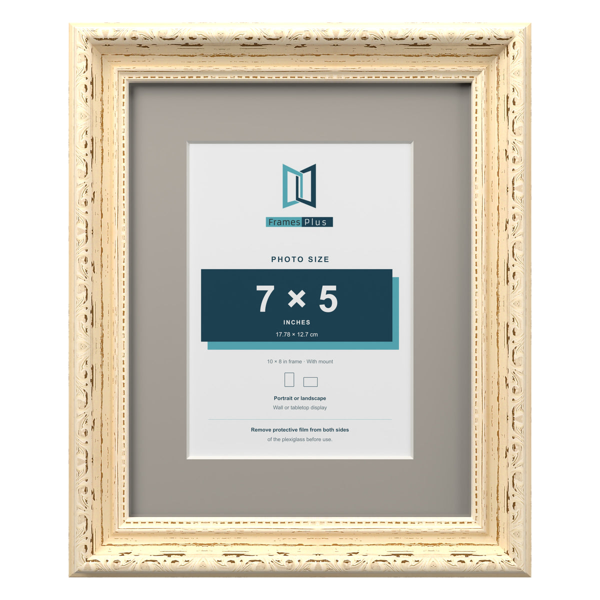 Louis Range Cream Picture, Photo & Poster Frame with Dawn Grey Mount - 10x8" Frame for 7x5" Photo, Cream