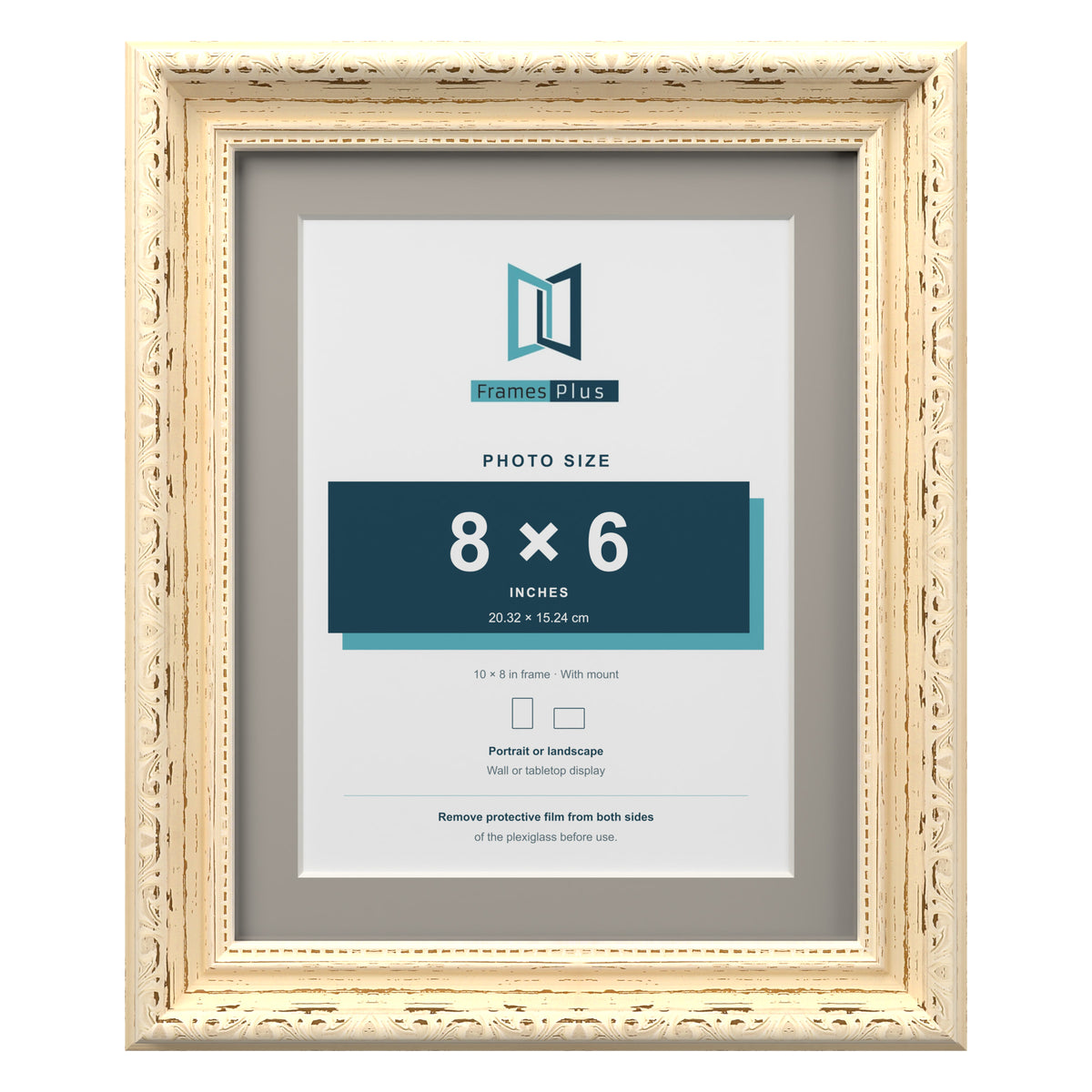 Louis Range Cream Picture, Photo & Poster Frame with Dawn Grey Mount - 10x8" Frame for 8x6" Photo, Cream