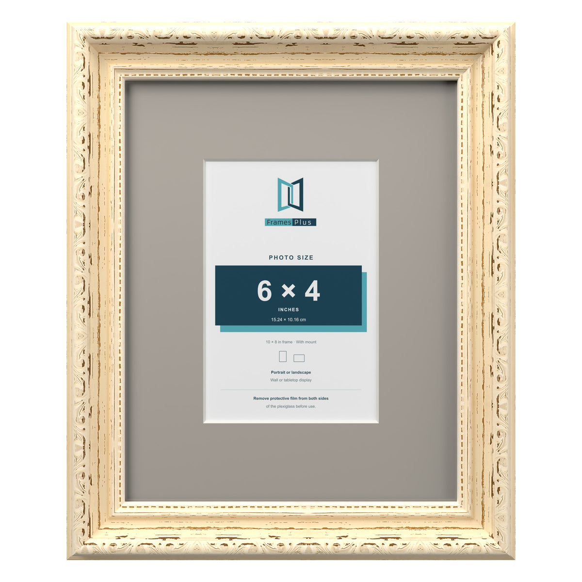 Louis Range Cream Picture, Photo & Poster Frame with Dawn Grey Mount - 10x8" Frame for 6x4" Photo, Cream