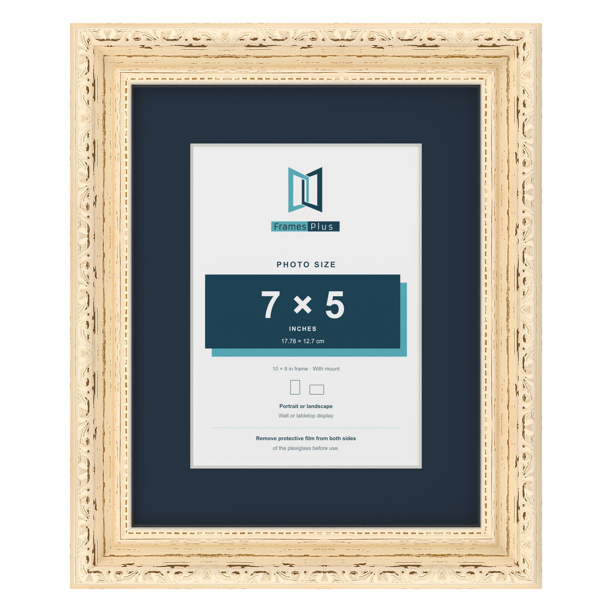 Louis Range Cream Picture, Photo & Poster Frame with Pacific Blue Mount - 10x8" Frame for 7x5" Photo, Cream