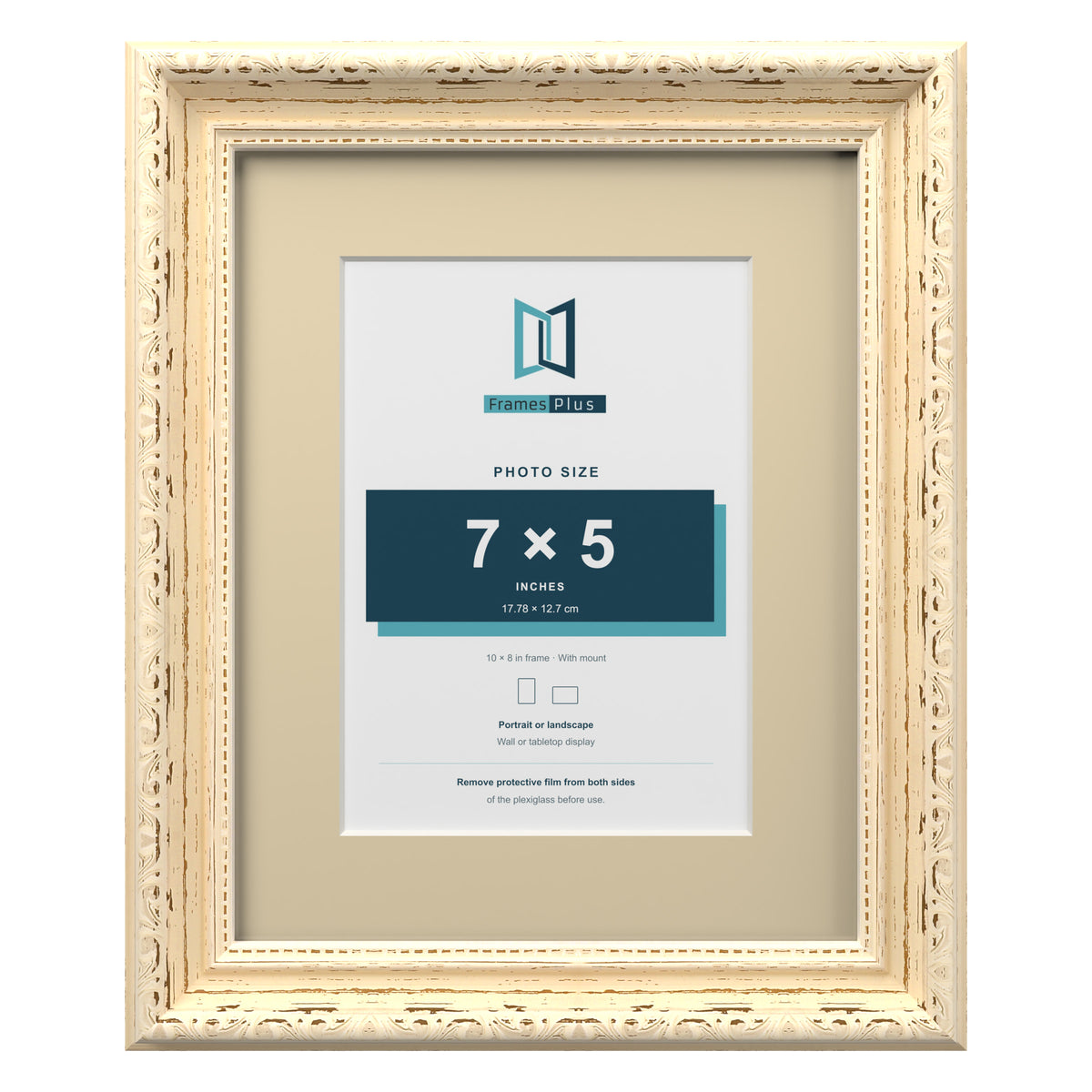 Louis Range Cream Picture, Photo & Poster Frame with Ivory Mount - 10x8" Frame for 7x5" Photo, Cream