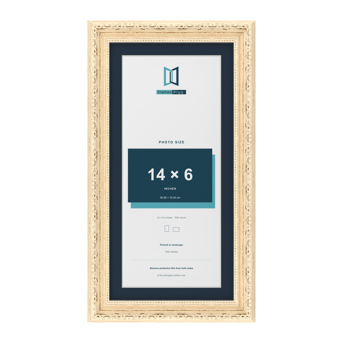Louis Range Cream Picture, Photo & Poster Frame with Pacific Blue Mount - 16x8" Frame for 14x6" Photo, Cream