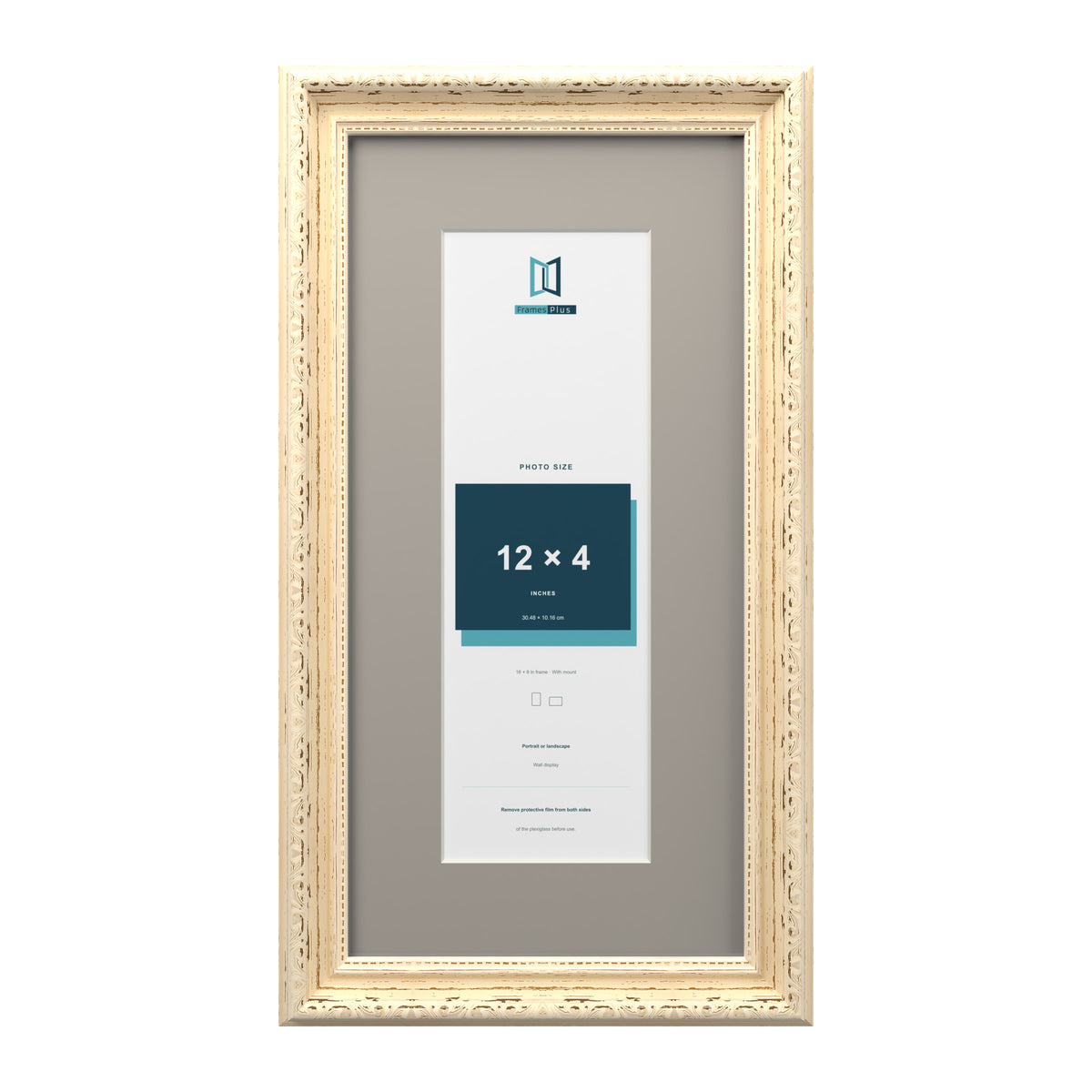 Louis Range Cream Picture, Photo & Poster Frame with Dawn Grey Mount - 16x8" Frame for 12x4" Photo, Cream