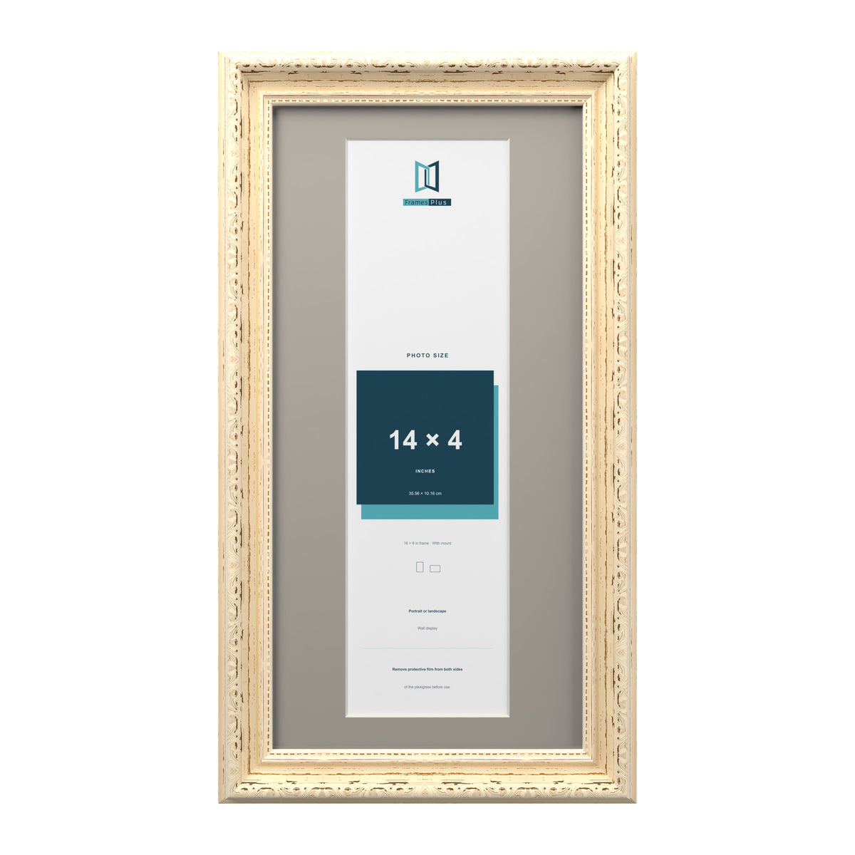 Louis Range Cream Picture, Photo & Poster Frame with Dawn Grey Mount - 16x8" Frame for 14x4" Photo, Cream