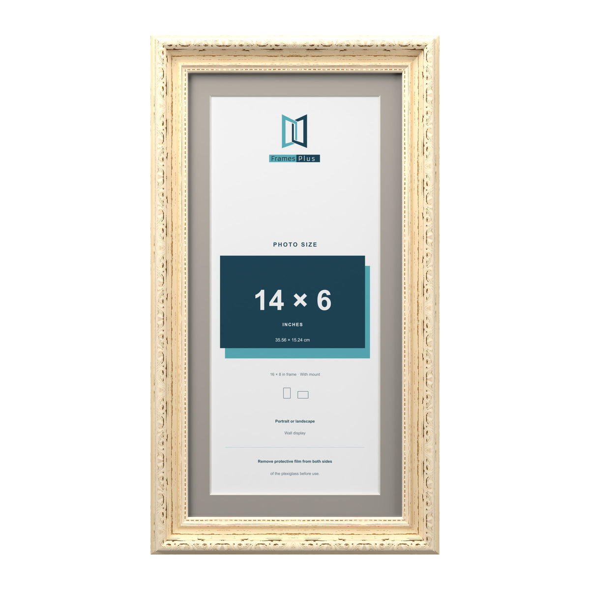 Louis Range Cream Picture, Photo & Poster Frame with Dawn Grey Mount - 16x8" Frame for 14x6" Photo, Cream