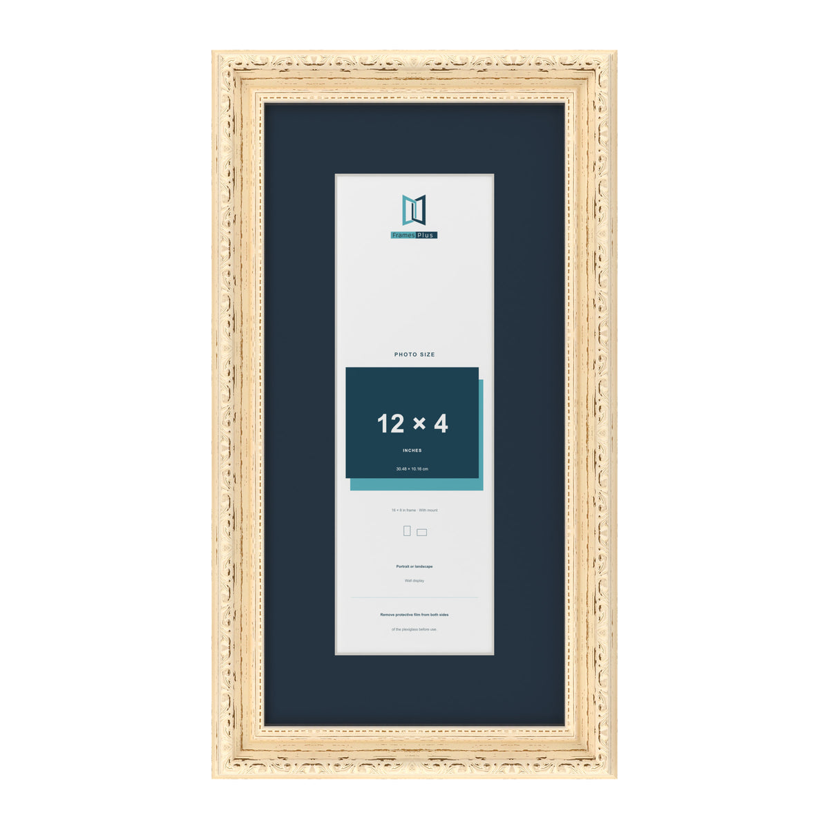 Louis Range Cream Picture, Photo & Poster Frame with Pacific Blue Mount - 16x8" Frame for 12x4" Photo, Cream