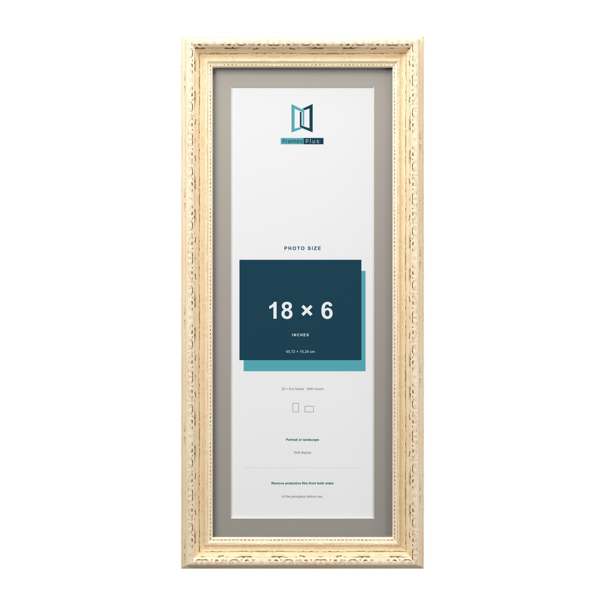 Louis Range Cream Picture, Photo & Poster Frame with Dawn Grey Mount - 20x8" Frame for 18x6" Photo, Cream
