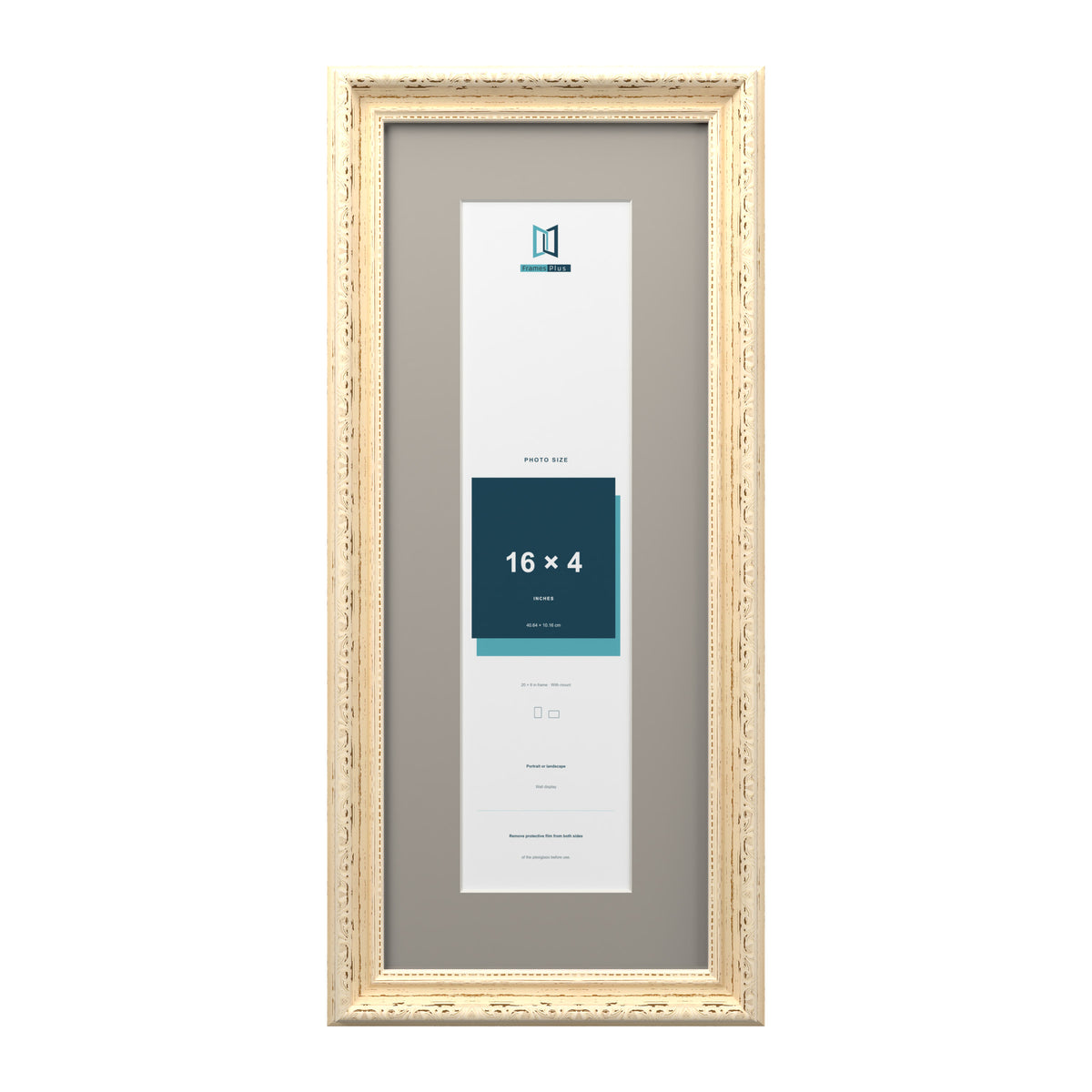 Louis Range Cream Picture, Photo & Poster Frame with Dawn Grey Mount - 20x8" Frame for 16x4" Photo, Cream