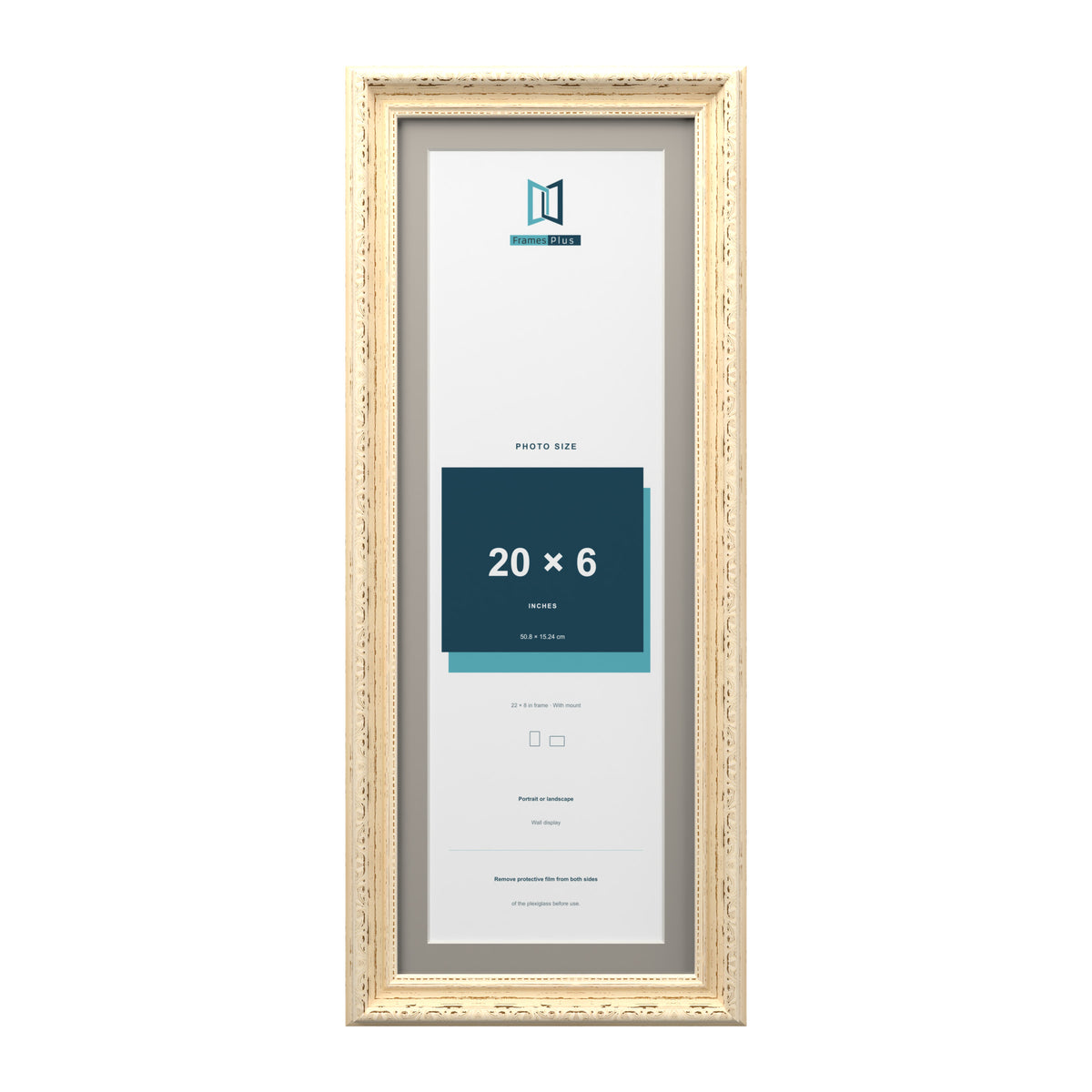 Louis Range Cream Picture, Photo & Poster Frame with Dawn Grey Mount - 22x8" Frame for 20x6" Photo, Cream