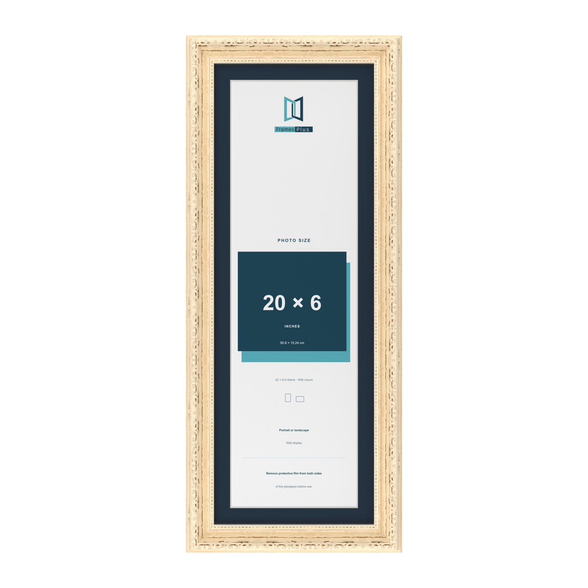 Louis Range Cream Picture, Photo & Poster Frame with Pacific Blue Mount - 22x8" Frame for 20x6" Photo, Cream