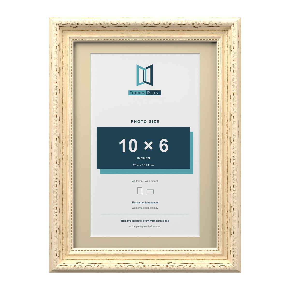 Louis Range Cream Picture, Photo & Poster Frame with Ivory Mount - A4 Frame for 10x6" Photo, Cream