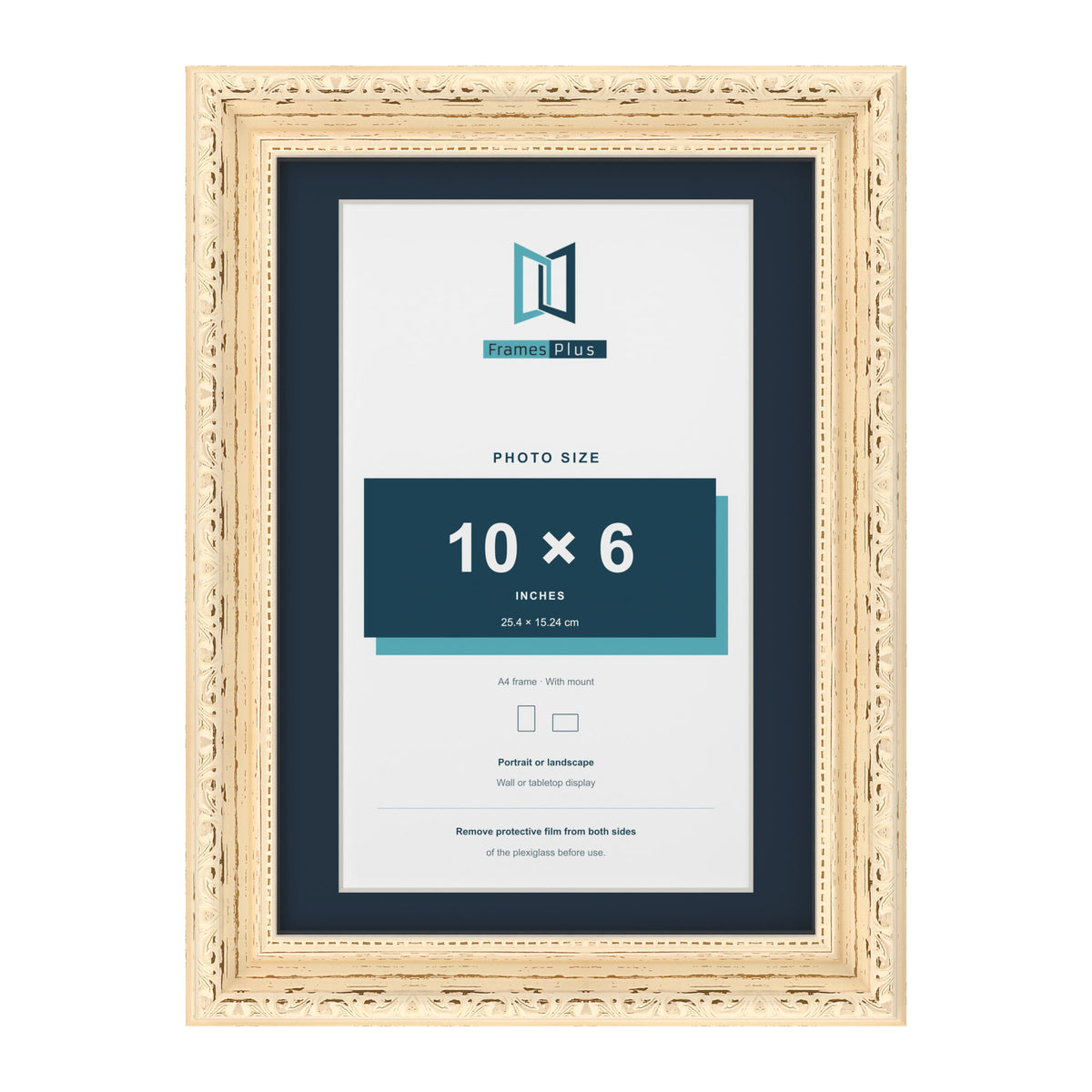 Louis Range Cream Picture, Photo & Poster Frame with Pacific Blue Mount - A4 Frame for 10x6" Photo, Cream