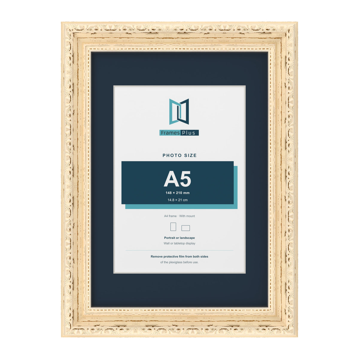 Louis Range Cream Picture, Photo & Poster Frame with Pacific Blue Mount - A4 Frame for A5 Photo, Cream