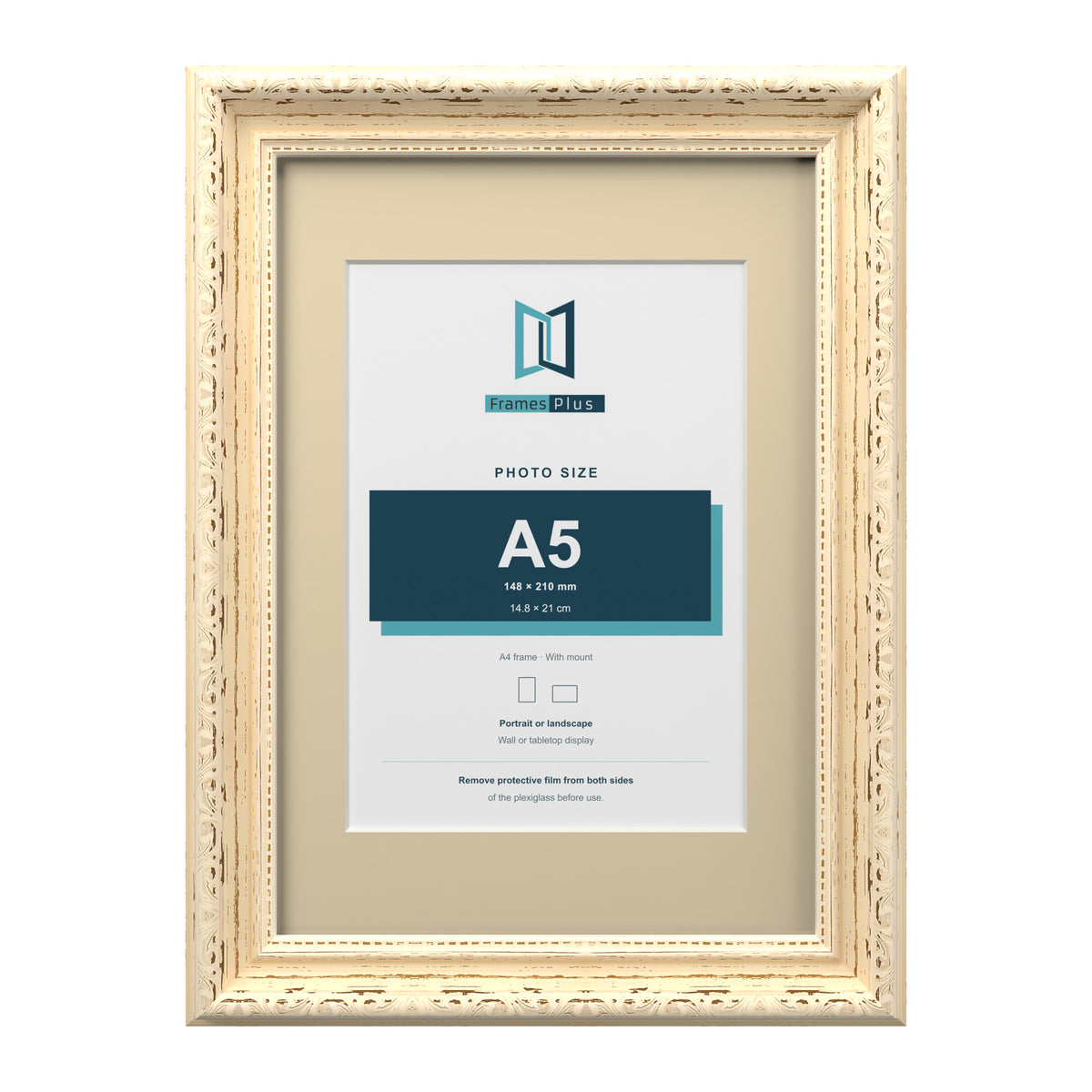 Louis Range Cream Picture, Photo & Poster Frame with Ivory Mount - A4 Frame for A5 Photo, Cream