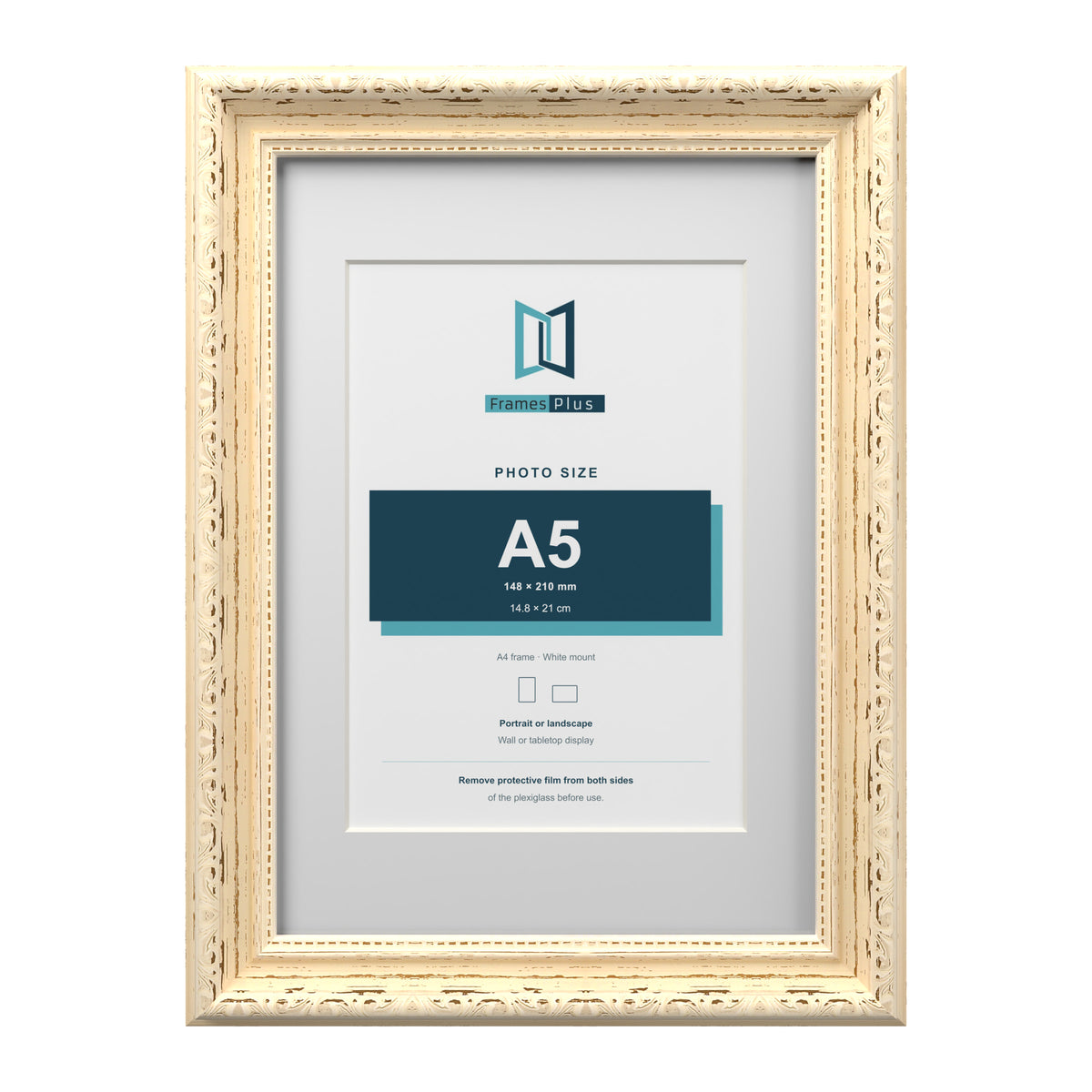 Louis Range Cream Picture, Photo & Poster Frame with White Mount - A4 Frame for A5 Photo, Cream
