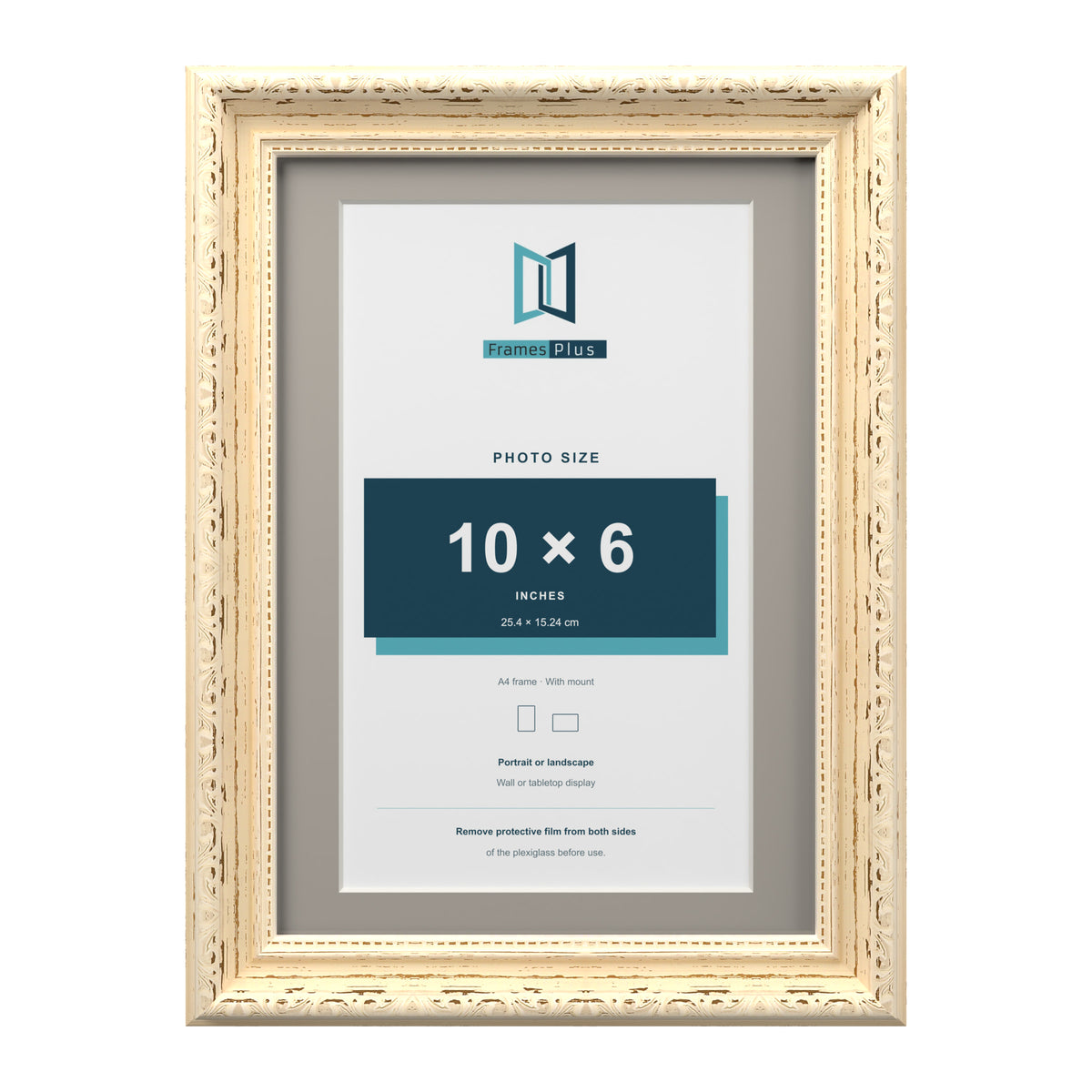 Louis Range Cream Picture, Photo & Poster Frame with Dawn Grey Mount - A4 Frame for 10x6" Photo, Cream