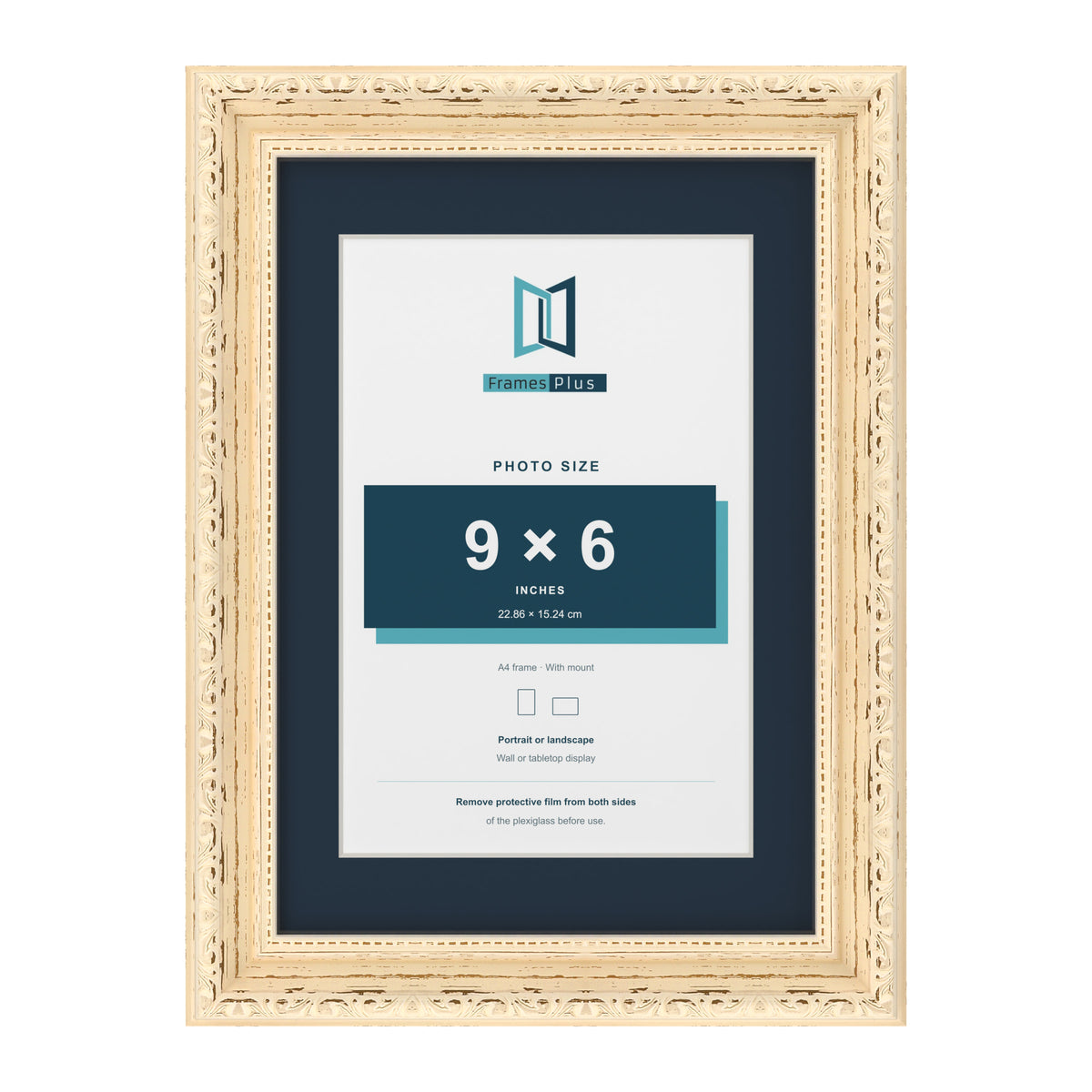 Louis Range Cream Picture, Photo & Poster Frame with Pacific Blue Mount - A4 Frame for 9x6" Photo, Cream