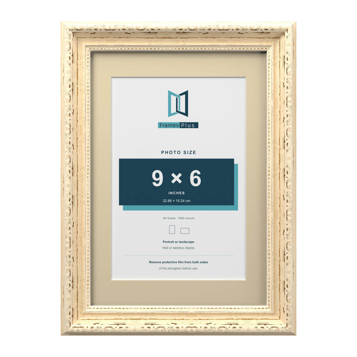 Louis Range Cream Picture, Photo & Poster Frame with Ivory Mount - A4 Frame for 9x6" Photo, Cream