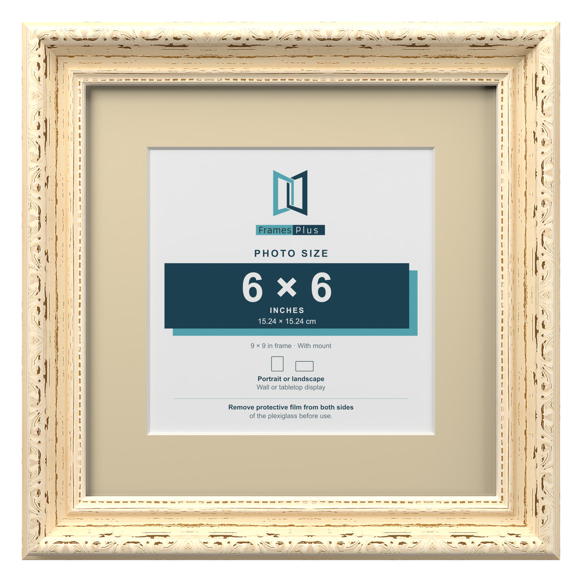 Louis Range Cream Picture, Photo & Poster Frame with Ivory Mount - 9x9" Frame for 6x6" Photo, Cream