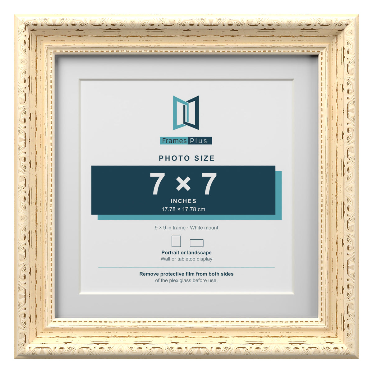 Louis Range Cream Picture, Photo & Poster Frame with White Mount - 9x9" Frame for 7x7" Photo, Cream