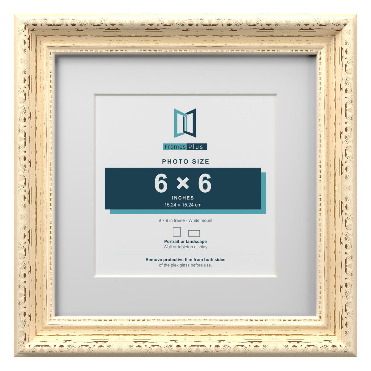 Louis Range Cream Picture, Photo & Poster Frame with White Mount - 9x9" Frame for 6x6" Photo, Cream