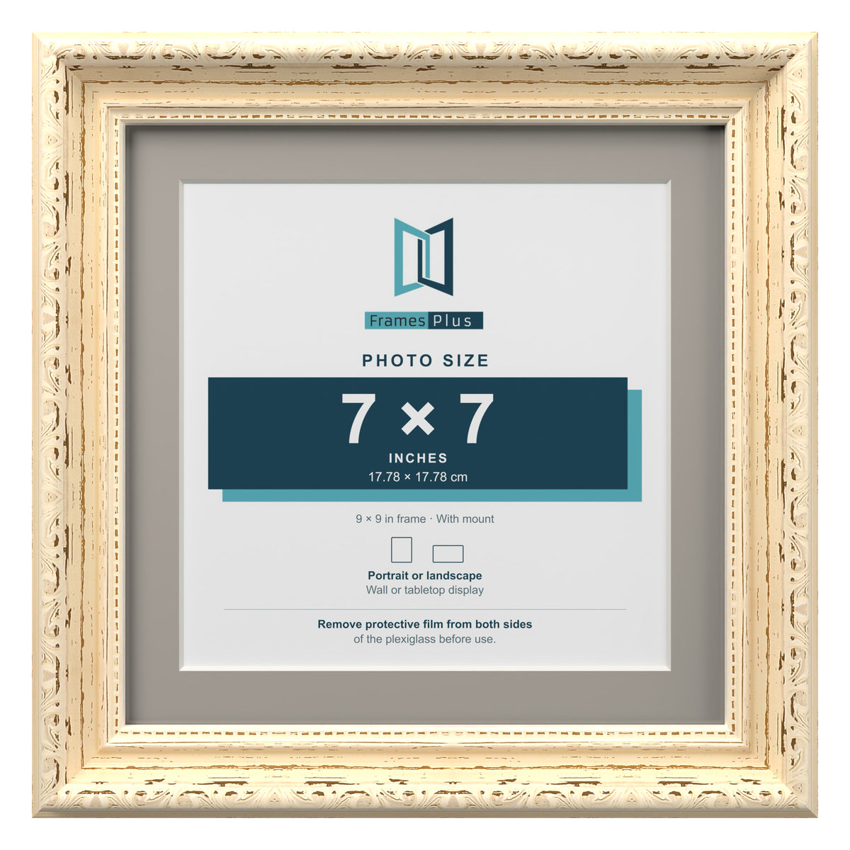 Louis Range Cream Picture, Photo & Poster Frame with Dawn Grey Mount - 9x9" Frame for 7x7" Photo, Cream