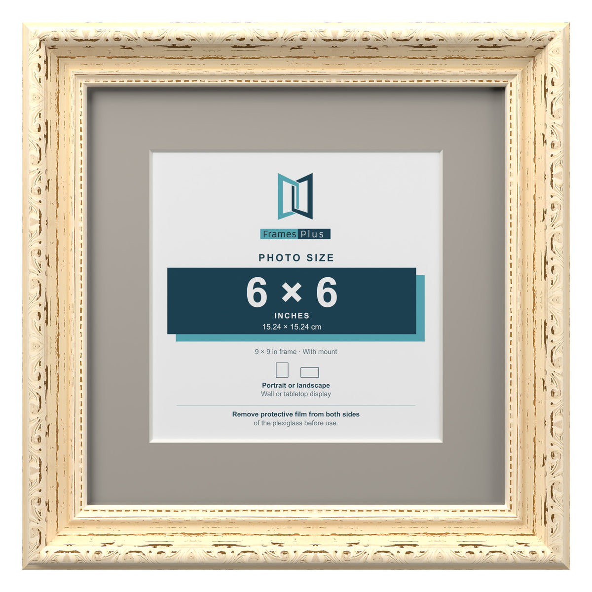 Louis Range Cream Picture, Photo & Poster Frame with Dawn Grey Mount - 9x9" Frame for 6x6" Photo, Cream