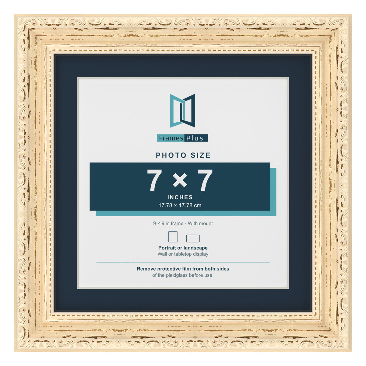 Louis Range Cream Picture, Photo & Poster Frame with Pacific Blue Mount - 9x9" Frame for 7x7" Photo, Cream