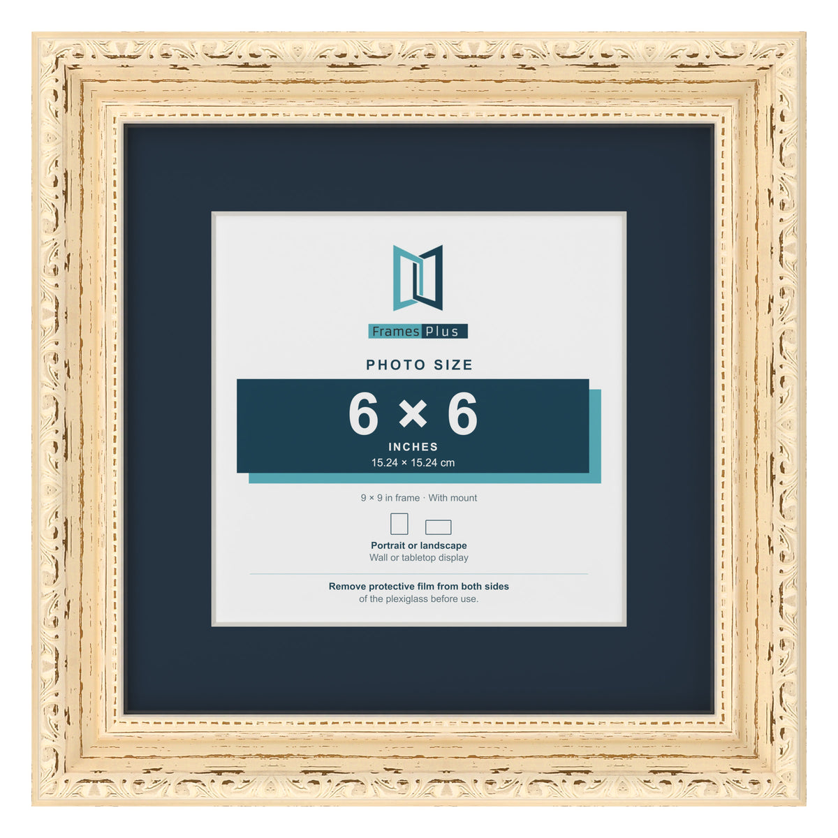 Louis Range Cream Picture, Photo & Poster Frame with Pacific Blue Mount - 9x9" Frame for 6x6" Photo, Cream