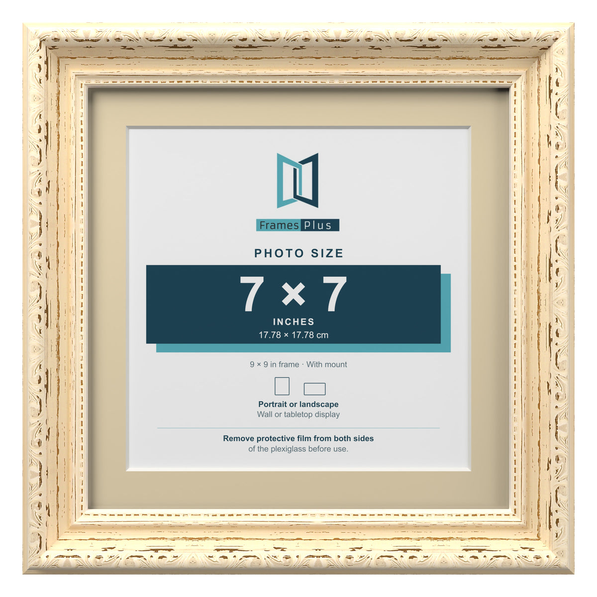 Louis Range Cream Picture, Photo & Poster Frame with Ivory Mount - 9x9" Frame for 7x7" Photo, Cream