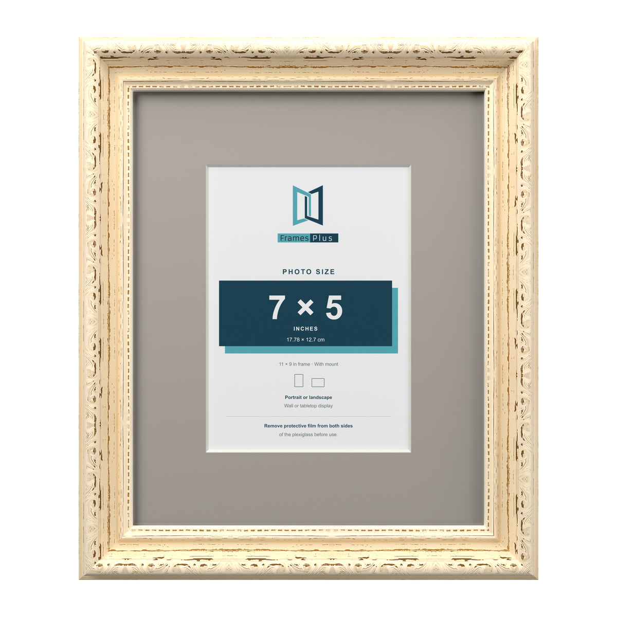 Louis Range Cream Picture, Photo & Poster Frame with Dawn Grey Mount - 11x9" Frame for 7x5" Photo, Cream