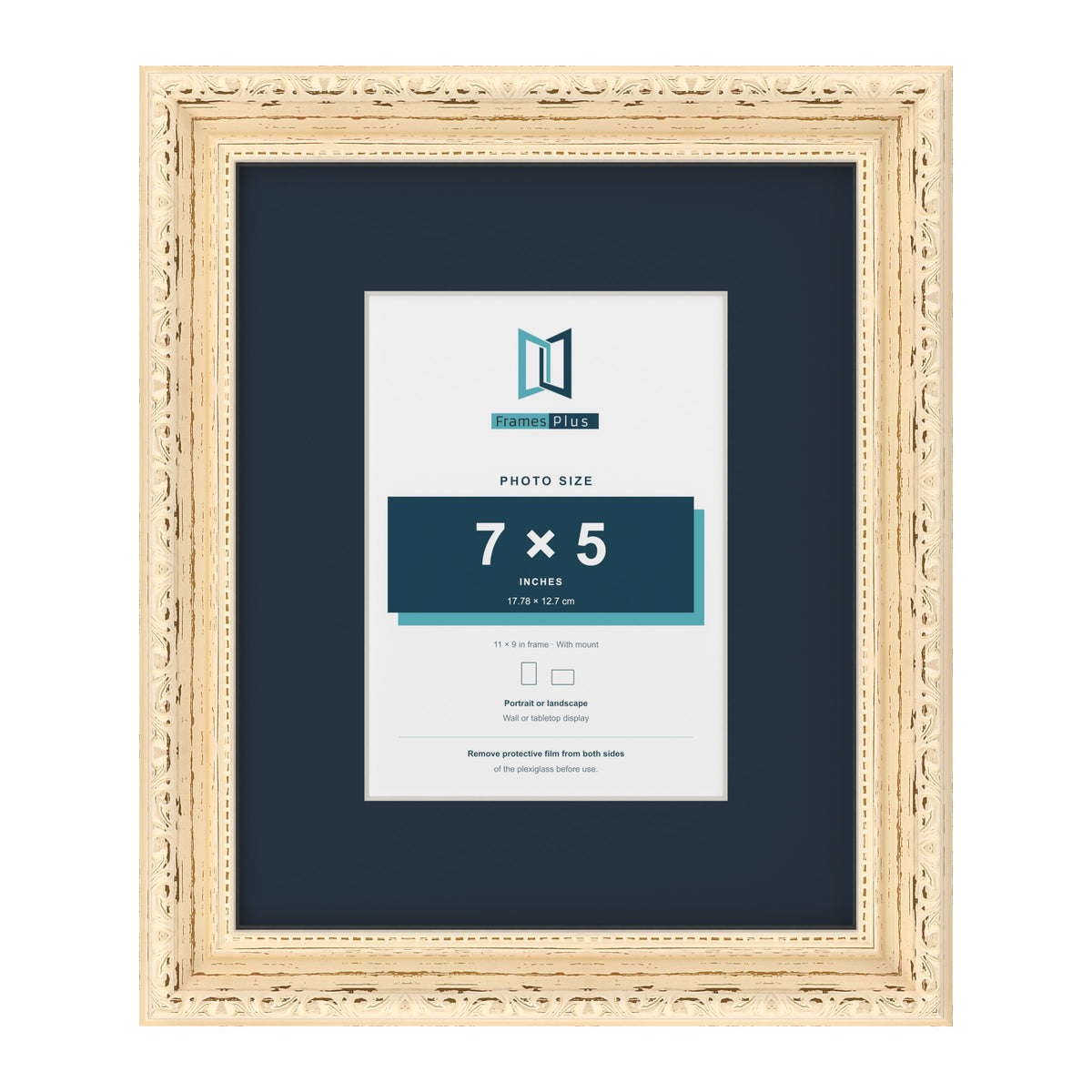 Louis Range Cream Picture, Photo & Poster Frame with Pacific Blue Mount - 11x9" Frame for 7x5" Photo, Cream