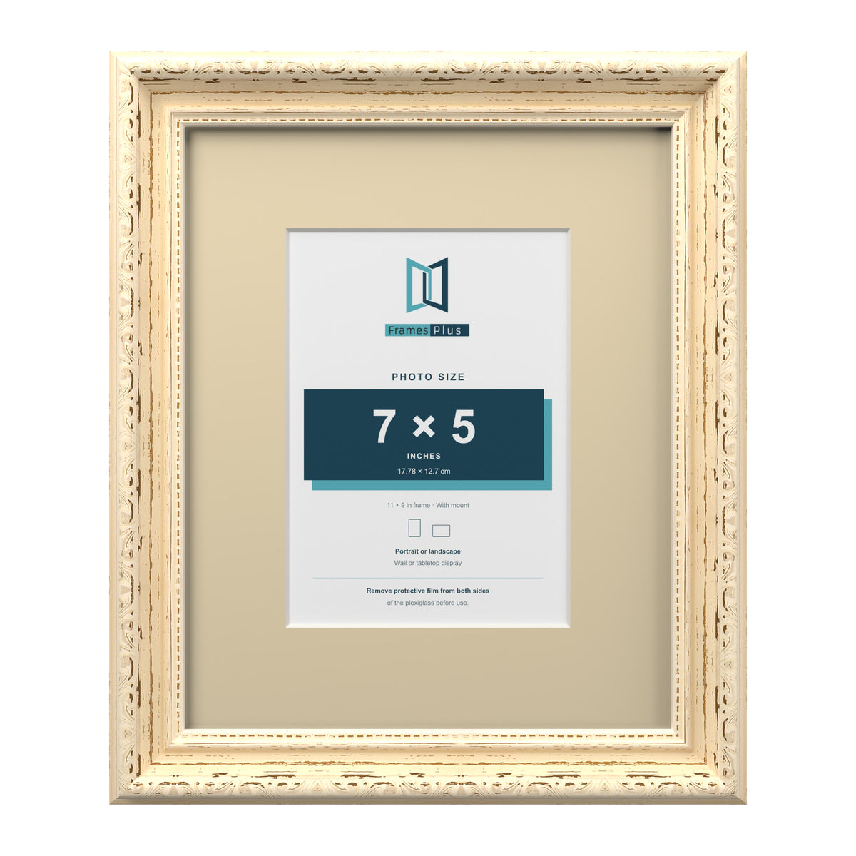 Louis Range Cream Picture, Photo & Poster Frame with Ivory Mount - 11x9" Frame for 7x5" Photo, Cream