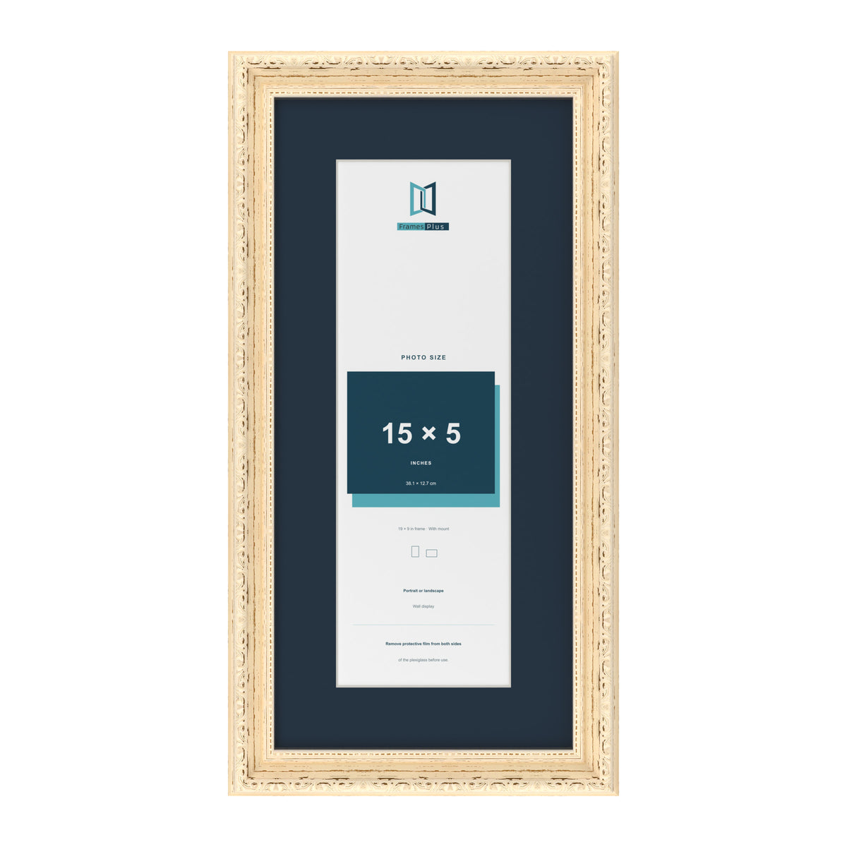Louis Range Cream Picture, Photo & Poster Frame with Pacific Blue Mount - 19x9" Frame for 15x5" Photo, Cream