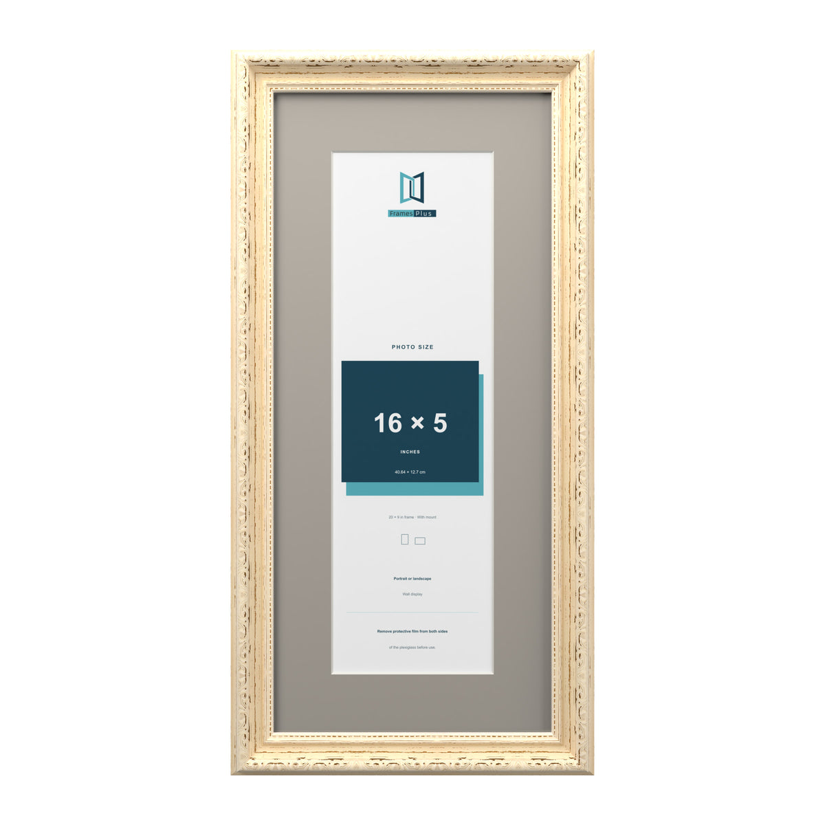 Louis Range Cream Picture, Photo & Poster Frame with Dawn Grey Mount - 20x9" Frame for 16x5" Photo, Cream