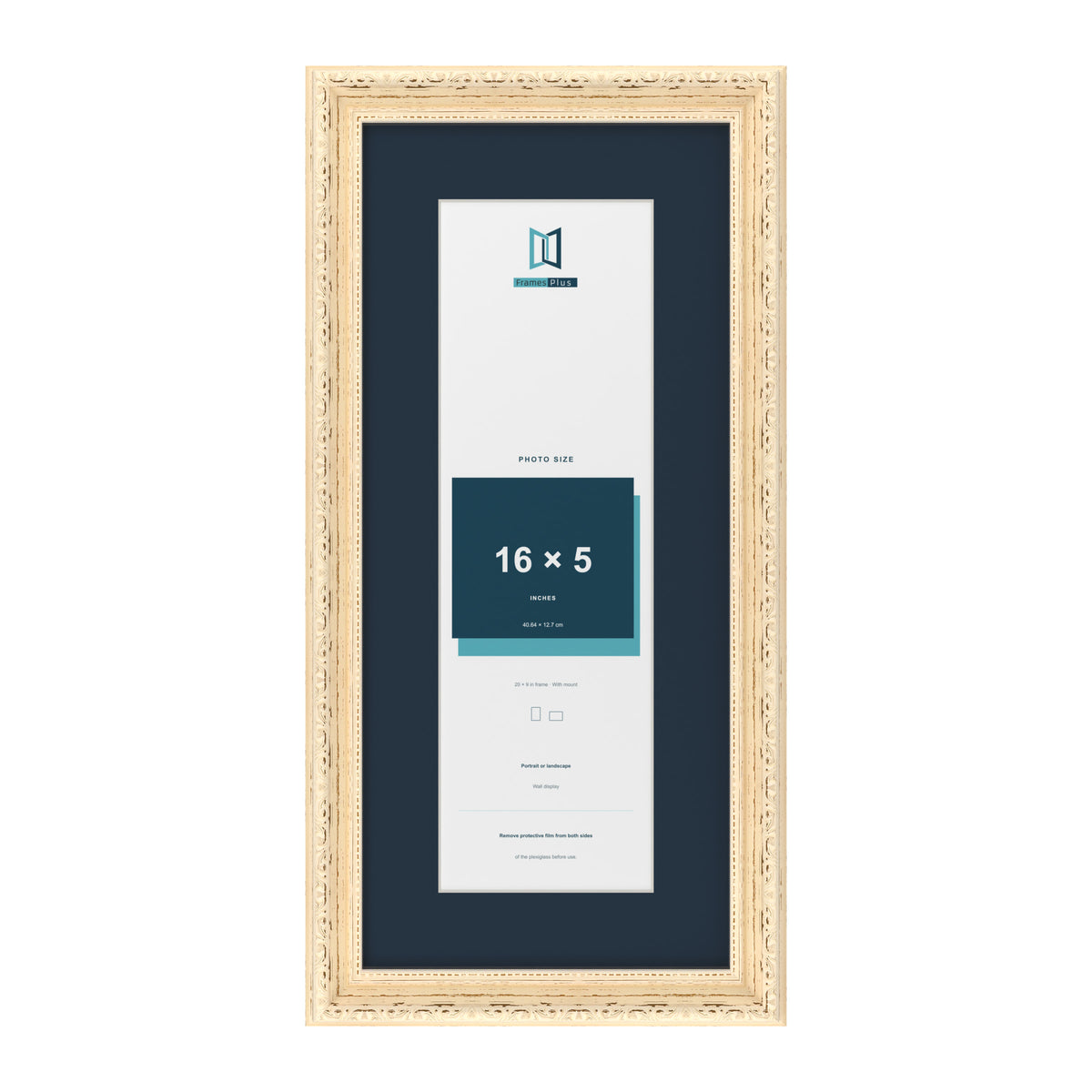 Louis Range Cream Picture, Photo & Poster Frame with Pacific Blue Mount - 20x9" Frame for 16x5" Photo, Cream