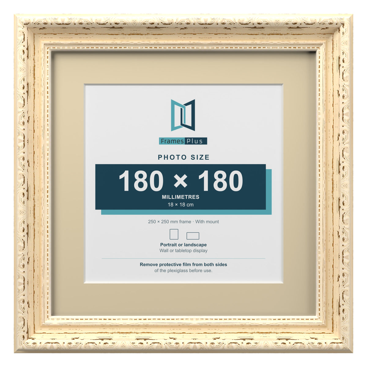 Louis Range Cream Picture, Photo & Poster Frame with Ivory Mount - 25x25cm Frame for 18x18cm Photo, Cream